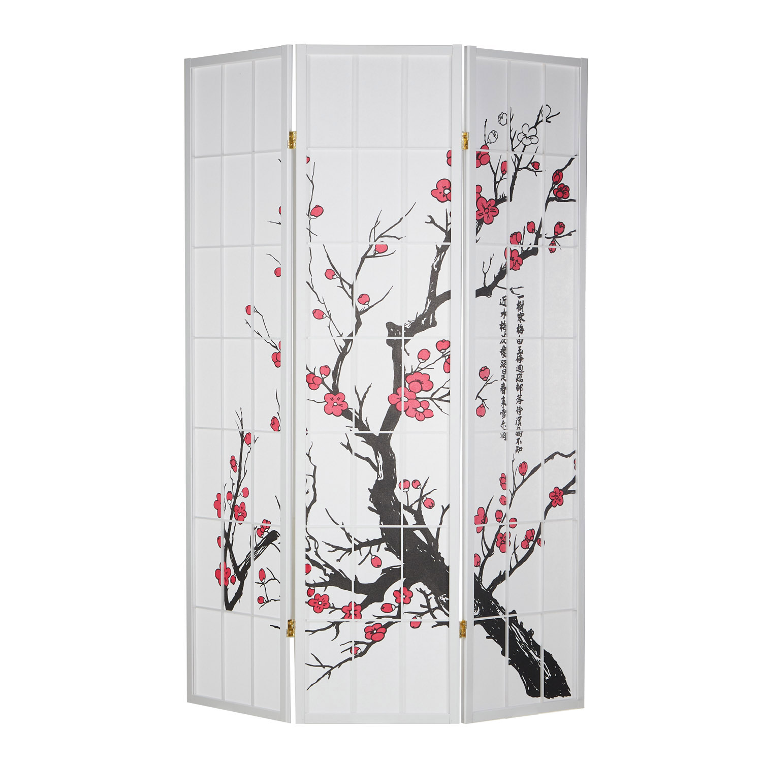White Cherry-Patterned Screen | White Rice Paper | 3-Panel | Wood | Room Divider, Partition, Privacy Screen
