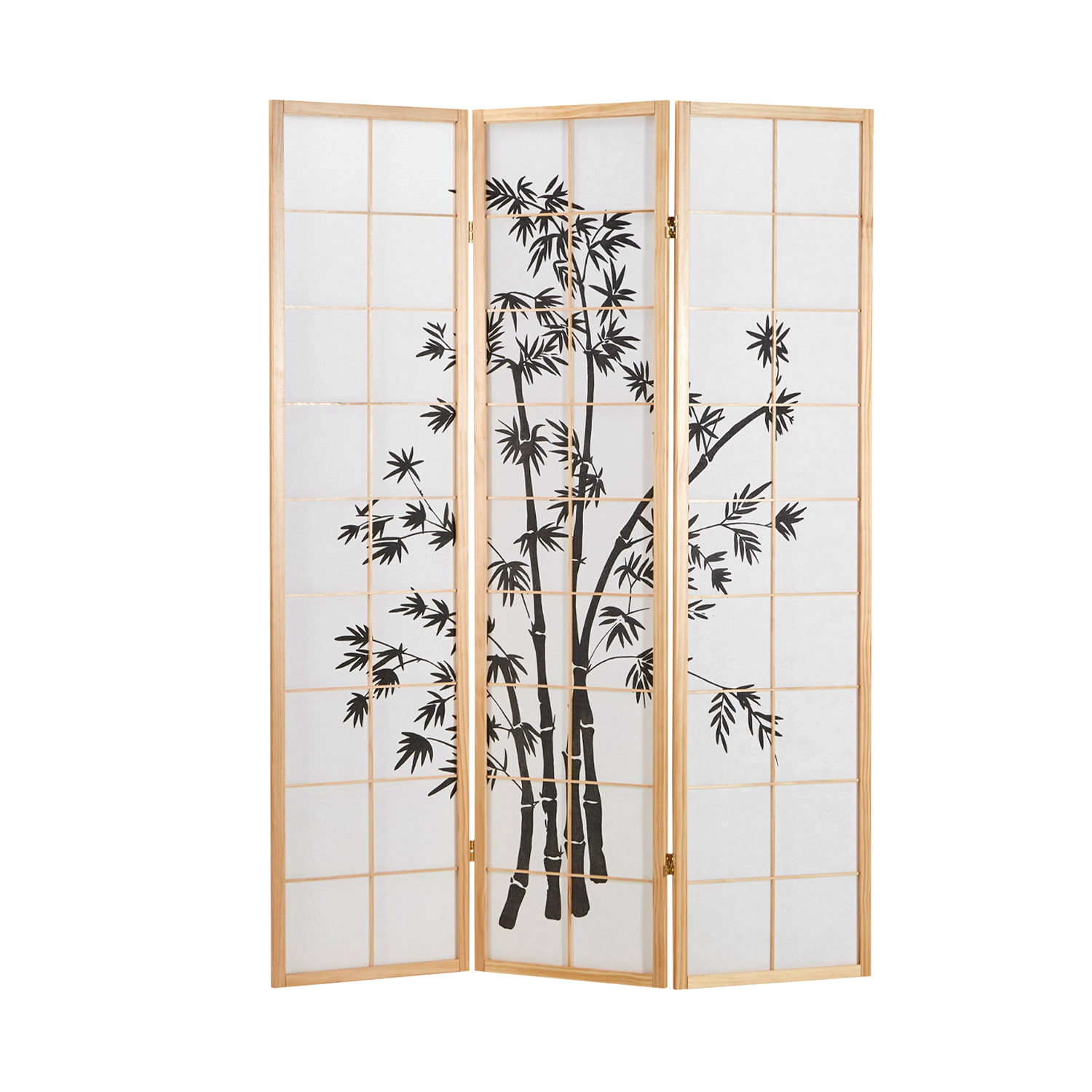 Paravent room divider 3 4 5 or 6 parts, natural wood, white rice paper, bamboo pattern, height 179 cm