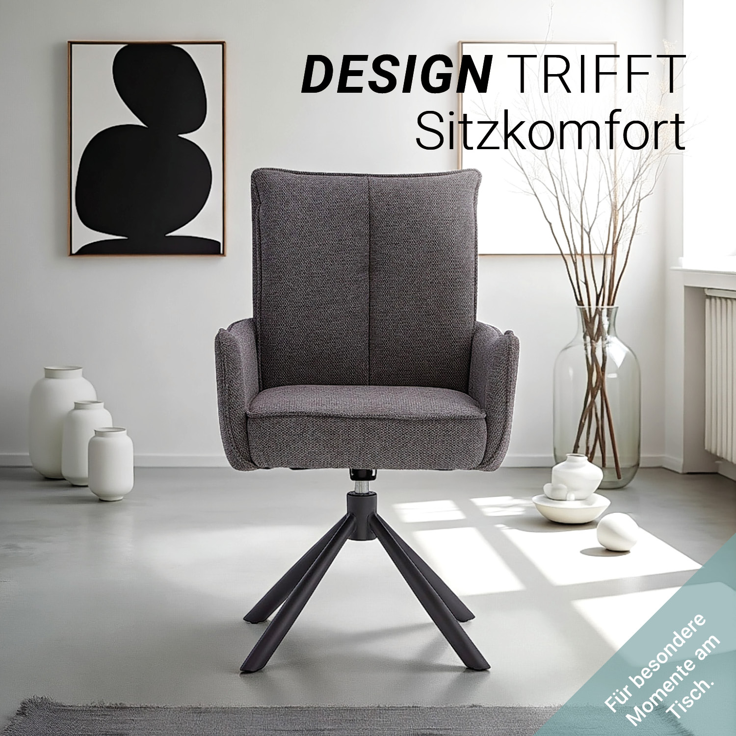 Esszimmerstühle Drehbar 1, 2, 4 oder 6 Stühle für den Esstisch Küchenstühle mit Armlehne Stoff Grau Anthrazit Sessel
