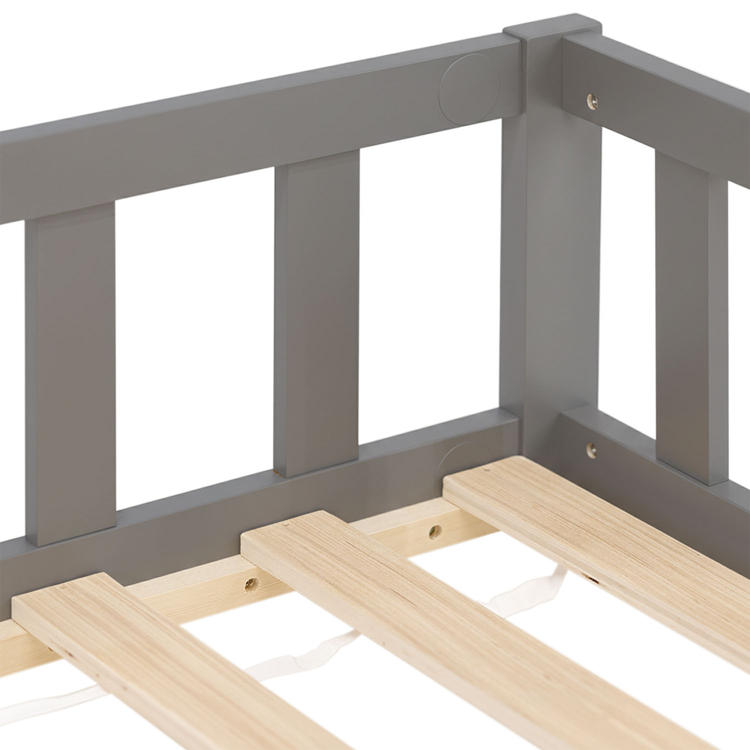 Children's Bed 90x200 Grey | Floor Bed with Slatted Frame | with Fall Protection | Montessori