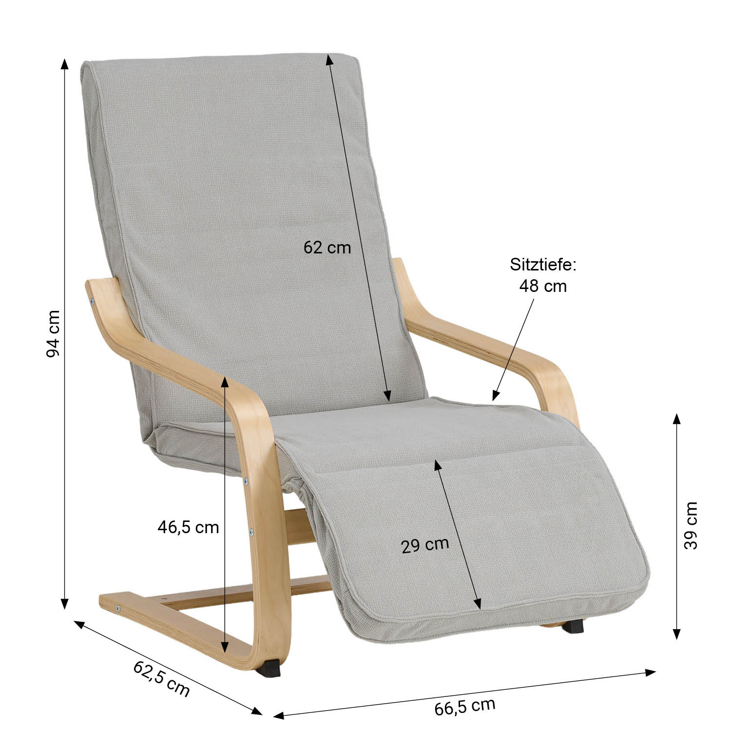 Relaxsessel Corduroy Grey | with Footrest | Natural Wood | Glider Rocking Chair Nursing Chair Recliner