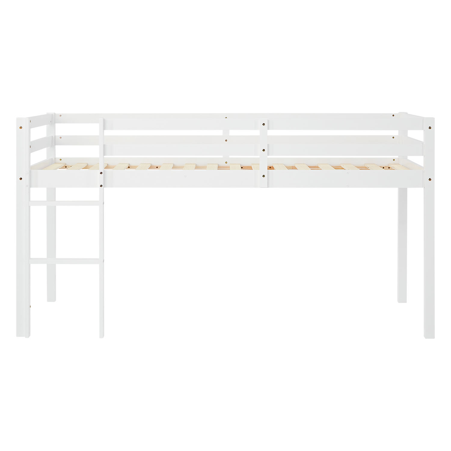 Loft bed with mattress and slatted frame, 90x200 cm, children's bed, white, solid wood