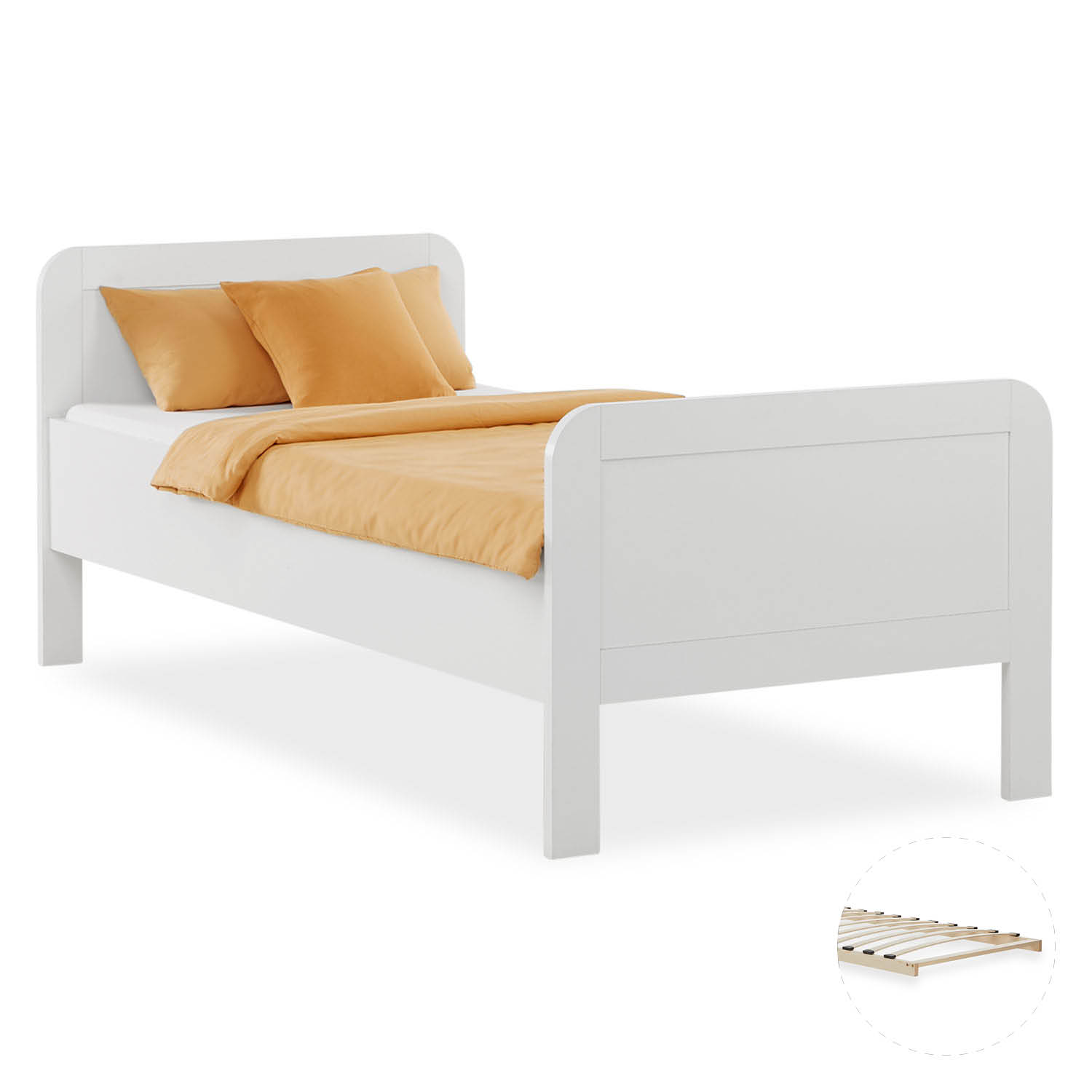 Comfort Bed 90x200 cm White | Senior Bed Height Adjustable with Slatted Frame | Single Bed | Wood