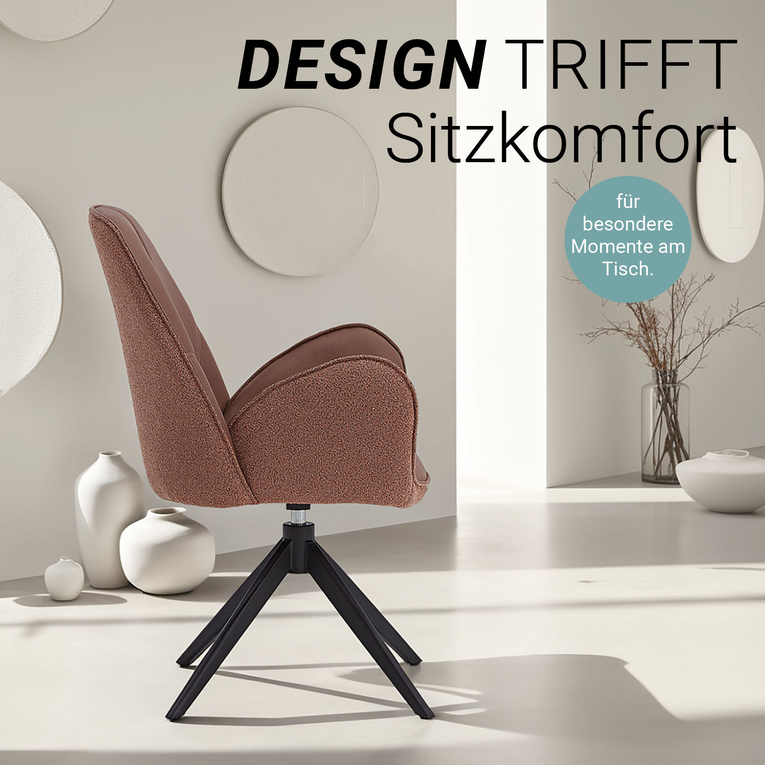 Dining Chair Set of 2 Modern Egg Chairs Bouclé Leather Brown Armchairs Dining Room Chairs Upholstered Chairs Eames Chairs