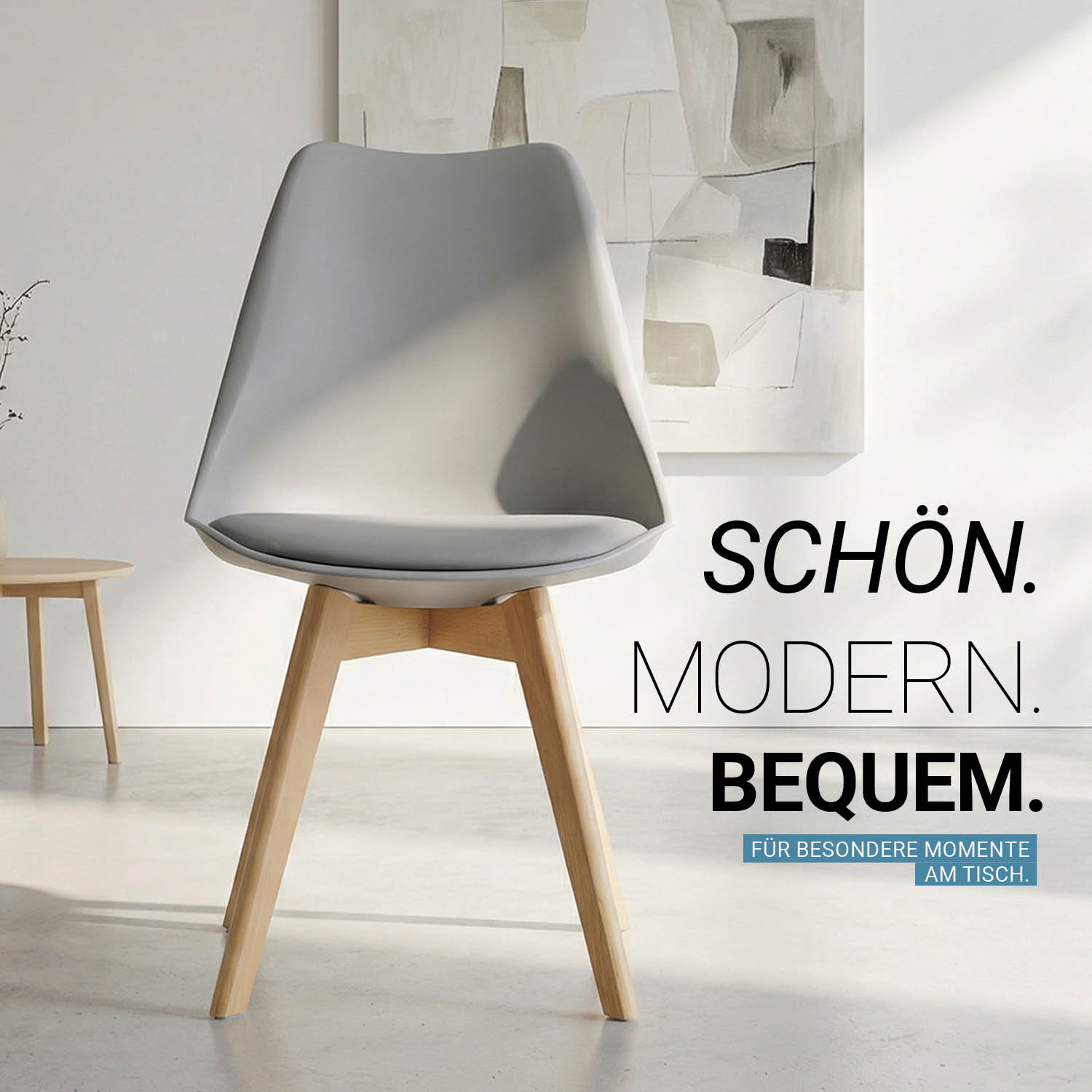 Grey Dining Chair – Modern Plastic Design Chair with Wooden Legs | Contemporary Kitchen & Dining Chair