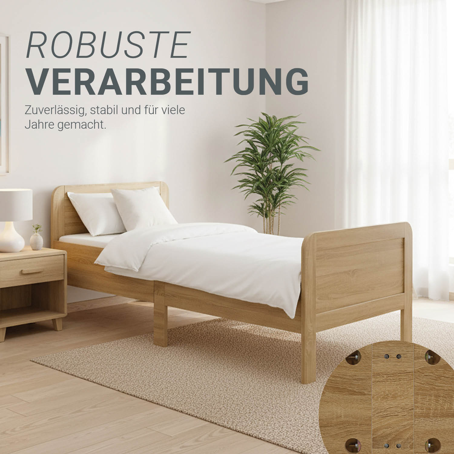 Comfort Bed 90x200 cm Natural | Senior Bed Height Adjustable with Slatted Frame | Single Bed | Wood