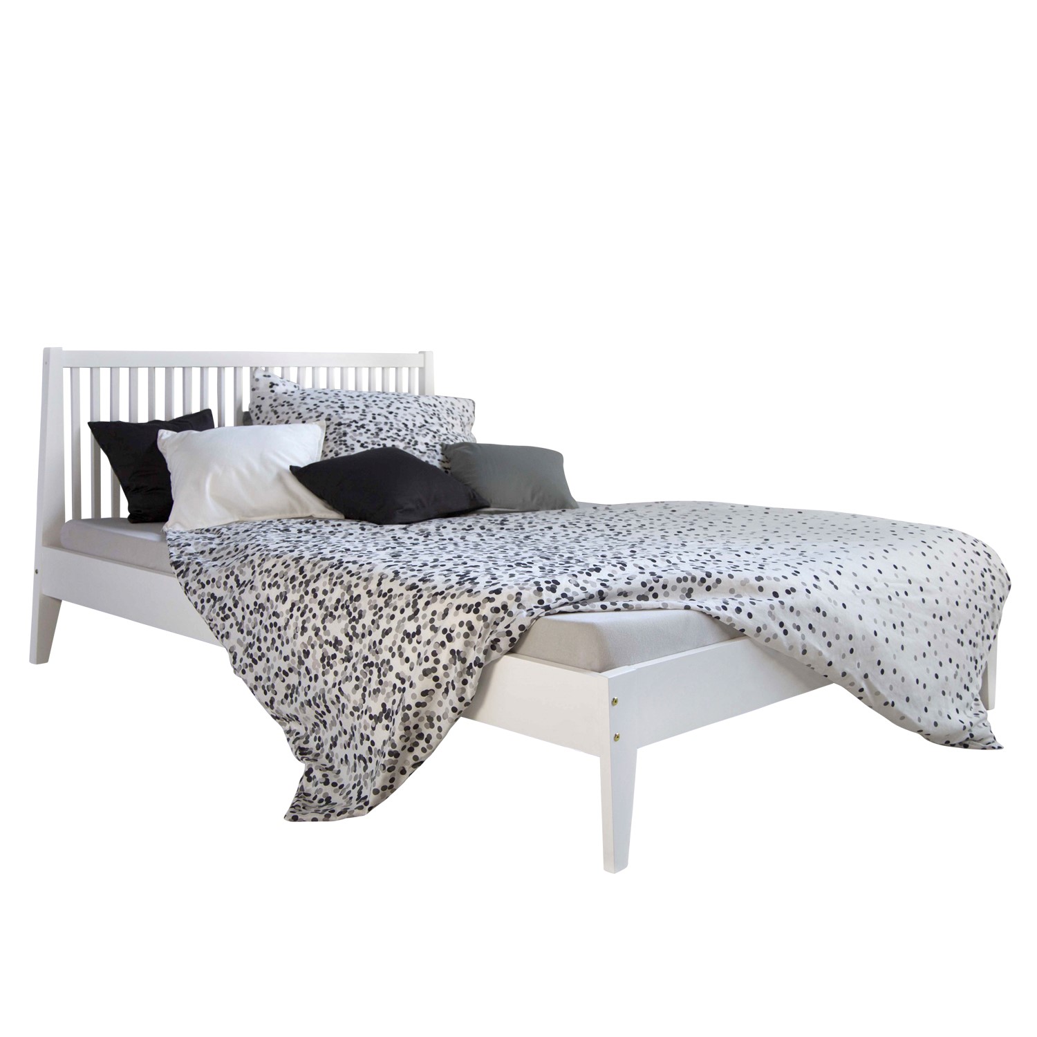 Wood Bed 140x200 cm White | Double Bed | with Slatted Frame | Scandinavian Style | Kids Youth Guest Bedroom