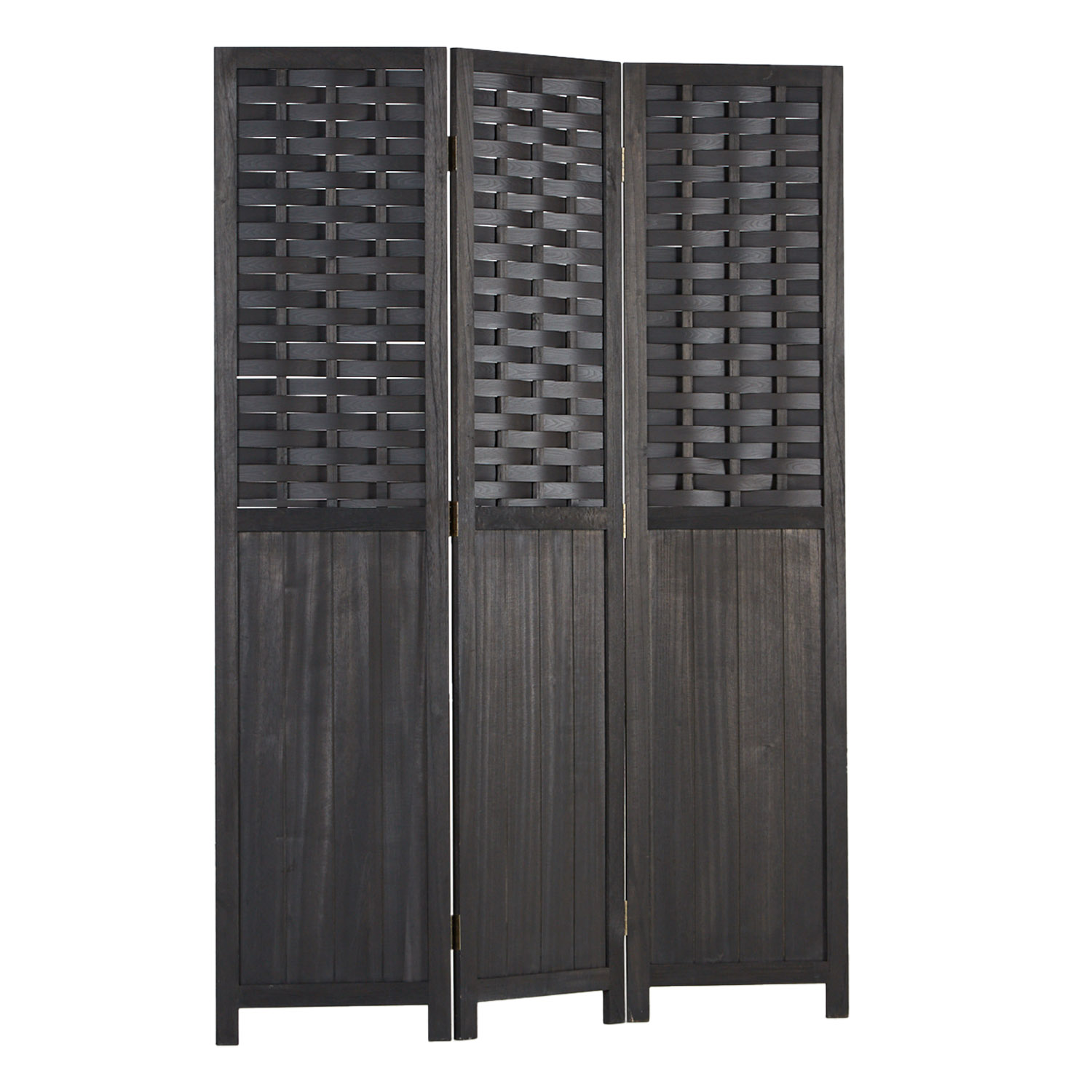 Paravent Room Divider 3 Parts Wood Partition Rattan Optics Privacy Screen Brown White Black Nature