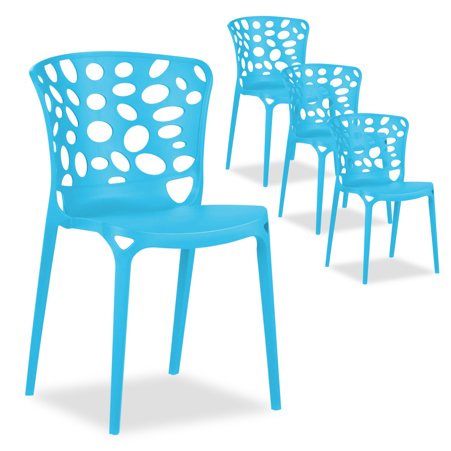 Garden chair Set of 4 Modern Blue Camping chairs Outdoor chairs Plastic Stacking chairs Kitchen chairs