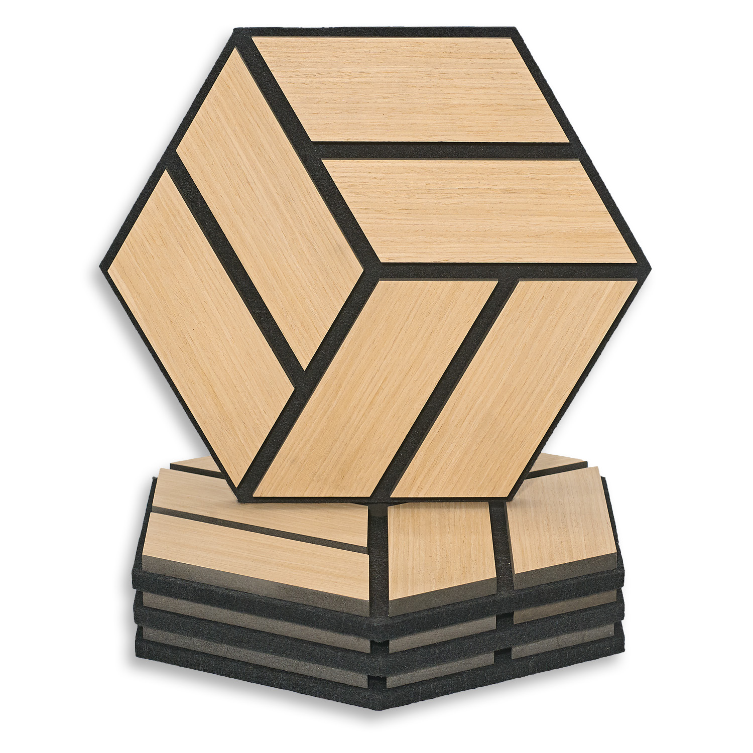 Acoustic Panels Wall Panels Hexagon Honeycomb 30 x 26 cm Natural Oak | Wood | 4-piece Set | 3D