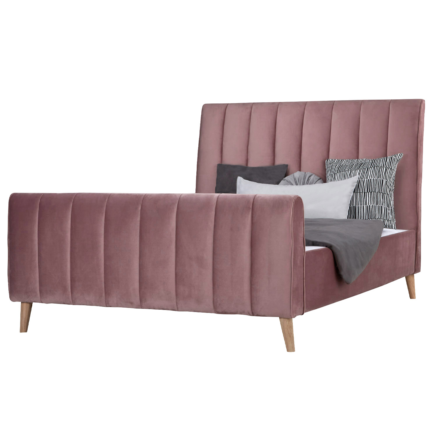 Upholstered Bed Fabric Double Bed 140x200 cm with Slatted Frame Old Pink