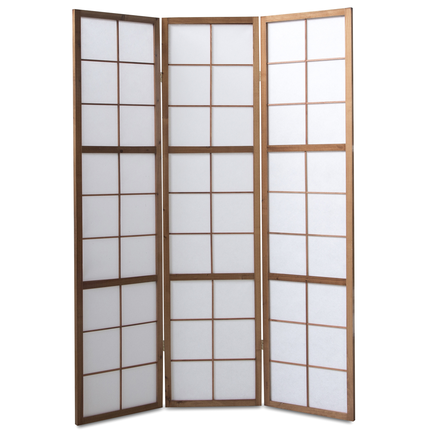 Brown Shoji 3-panel folding screen – Wooden room divider and privacy screen with rice paper