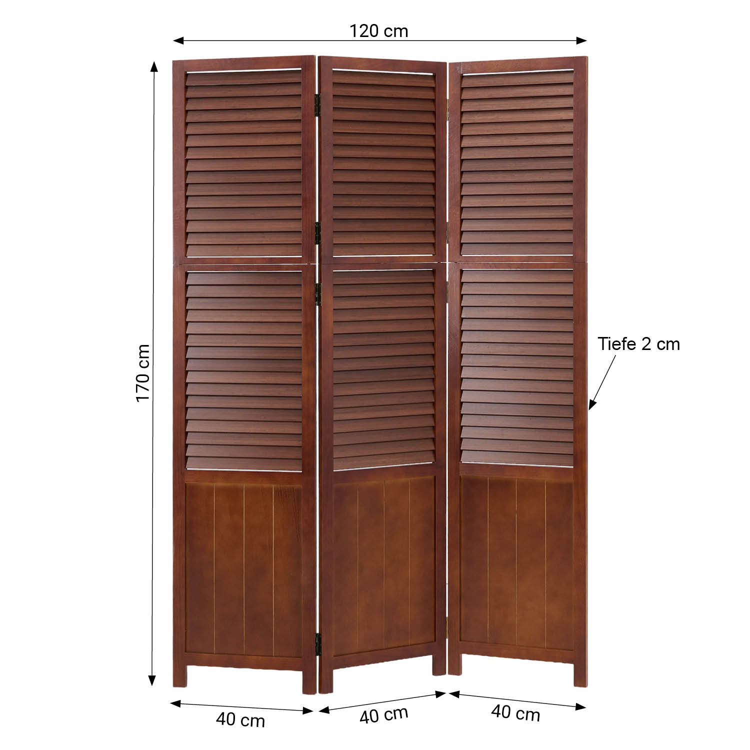 Paravent Brown Wooden Slats | 3-panel | Wood | Room Divider Partition Privacy Screen