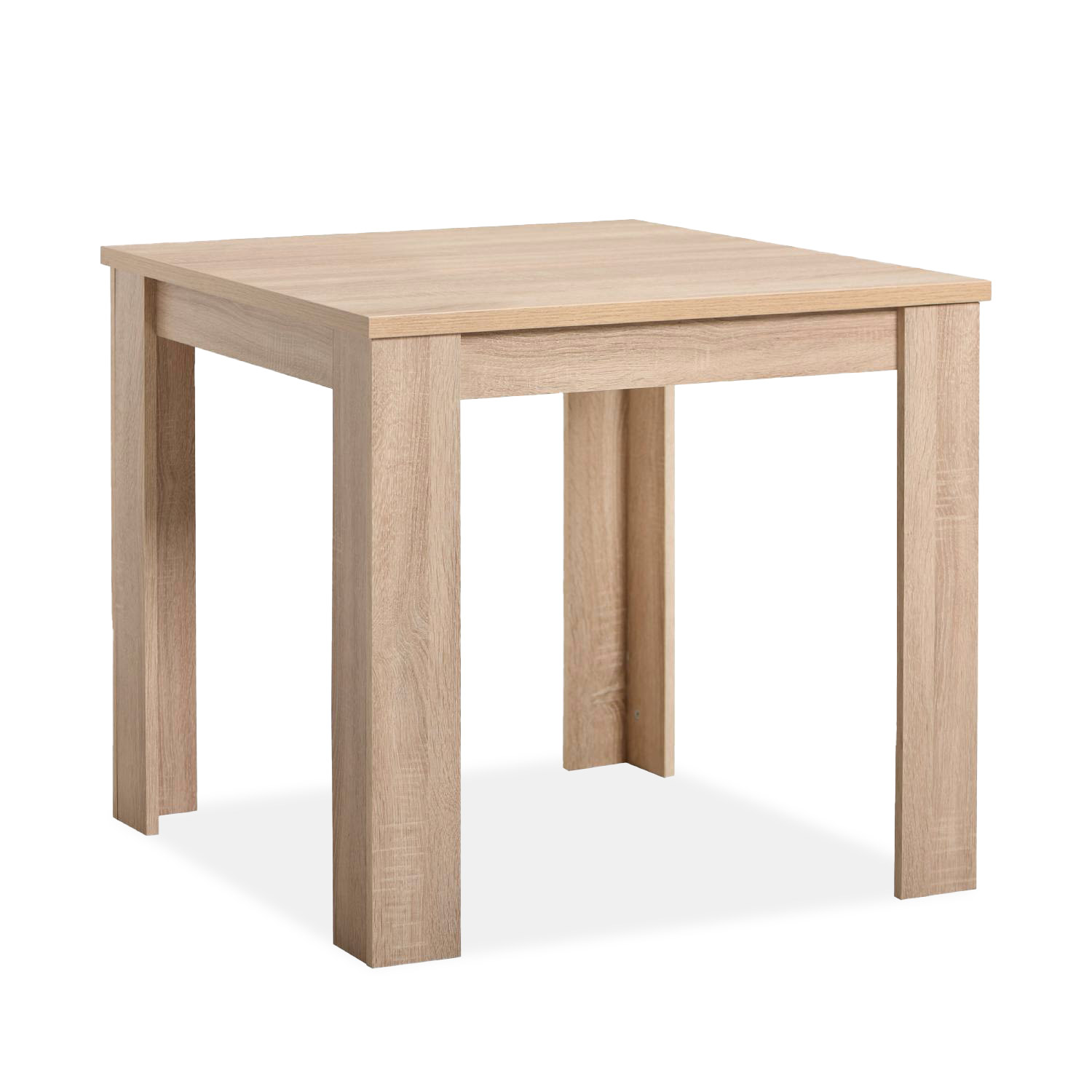 Dining Set (3-piece): Oak dining table (approx. 80x80 cm) with 2 gray upholstered chairs and black metal legs