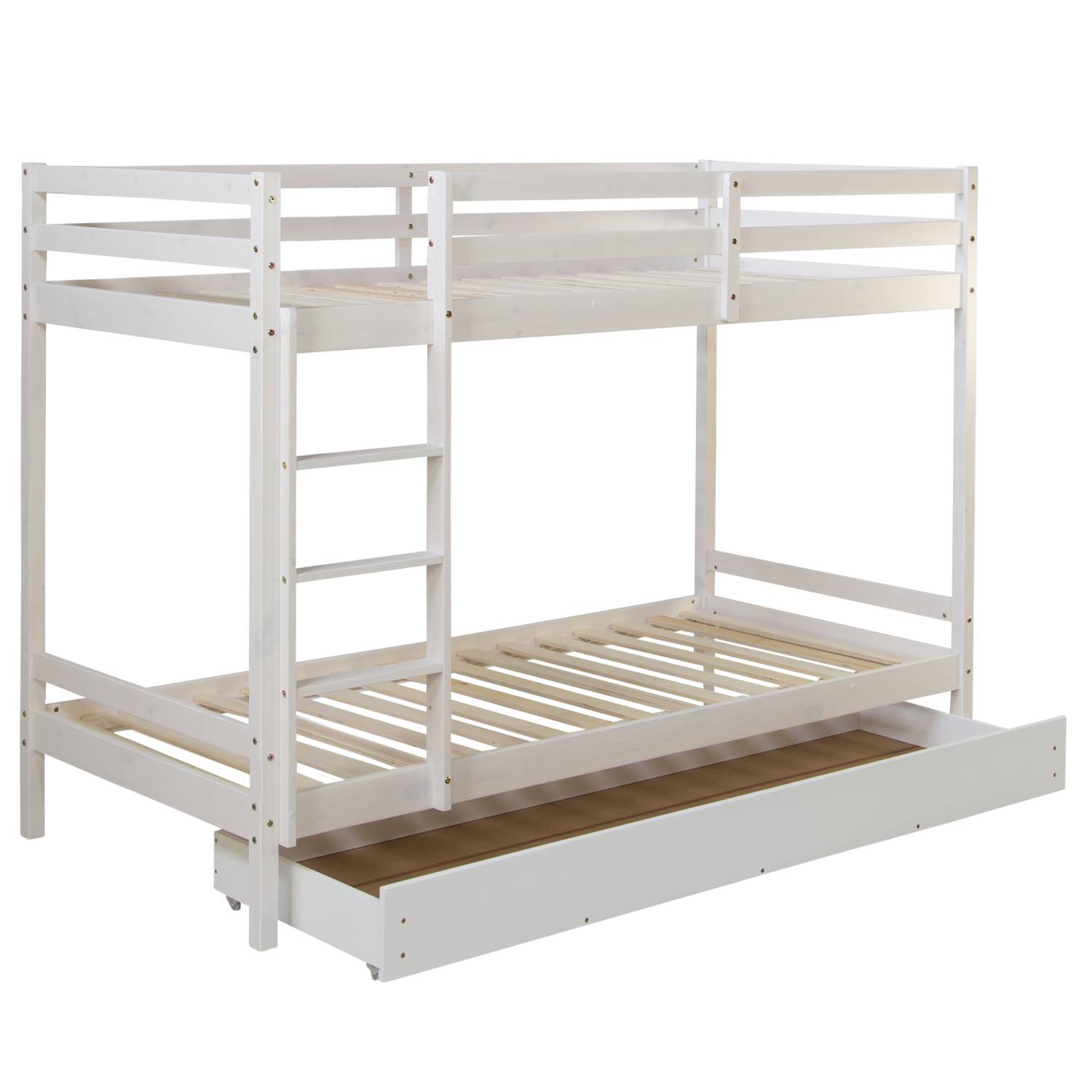 Lit superposé avec tiroir et 2 matelas Lit enfant 90x200 cm Lit mezzanine en bois massif blanc 