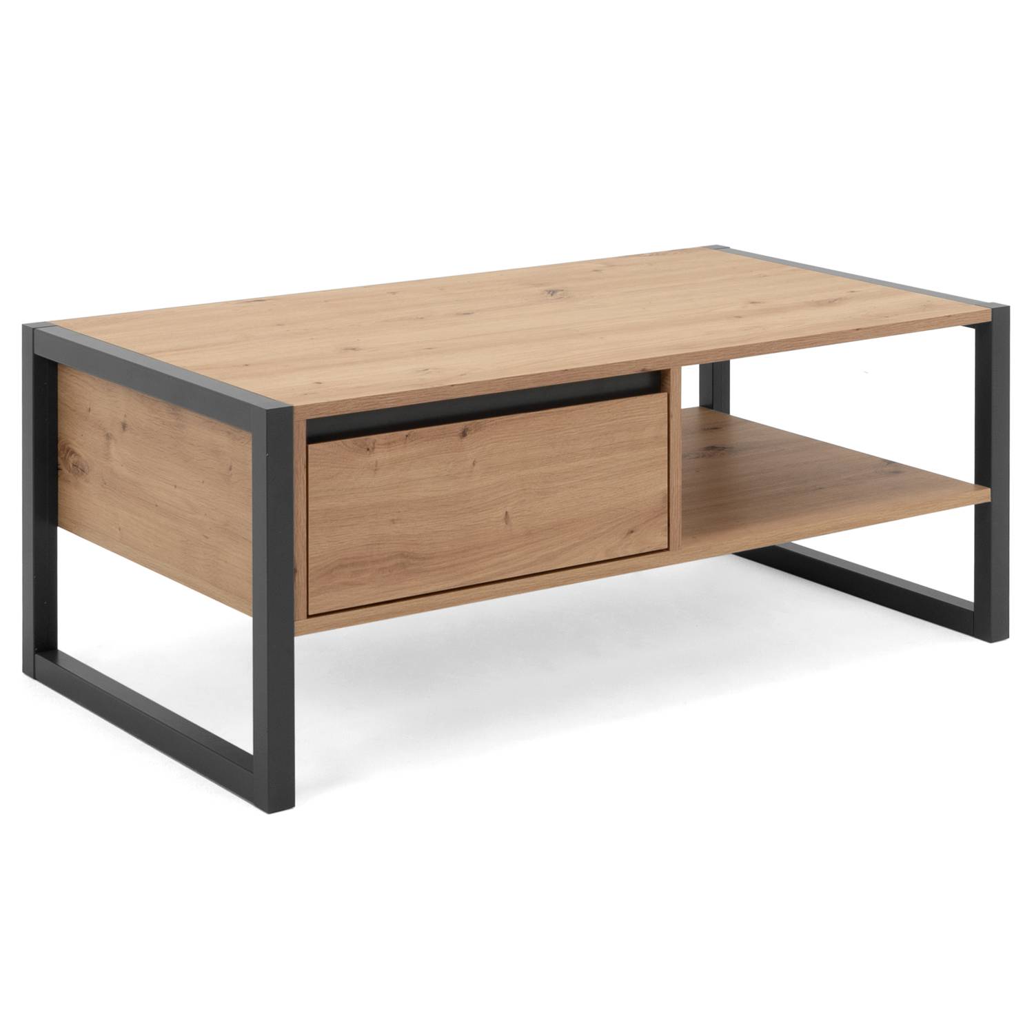 Coffee Table Living Room Table 1 Drawer Storage Wooden Table Grey Natural