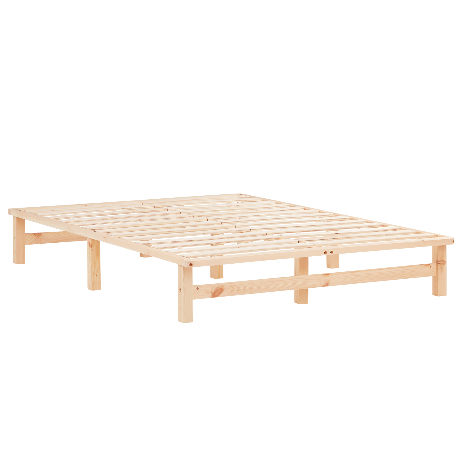 Pallet Bed 140x200 cm Natural | Double Bed with Mattress | with Slatted Frame | Wood | Kids Youth Guest Bedroom