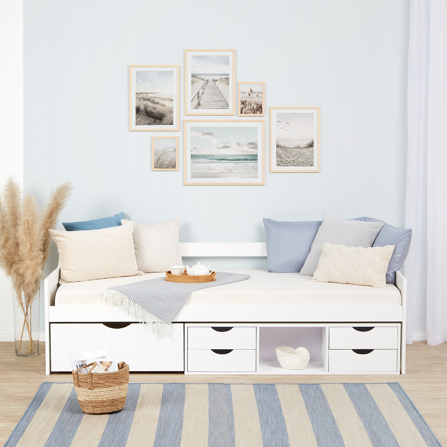 Wood Bed 90x200 cm White | with Storage | Cabin Bed with Bed Drawer | with Slatted Frame | Kids Youth Guest Bedroom