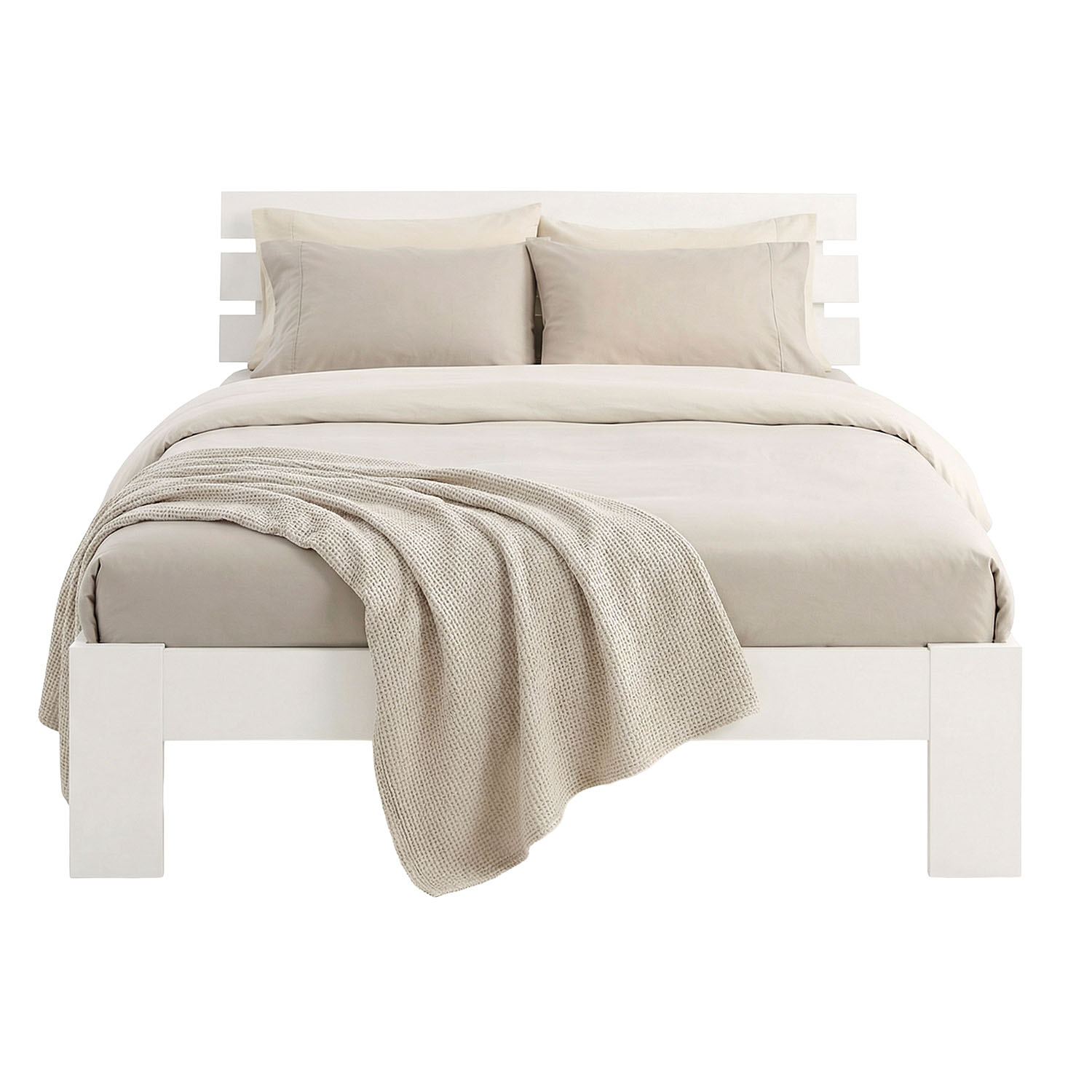 Solid White Pine Wood Bed, 120x200 cm – Futon Bed with Mattress and Slatted Base