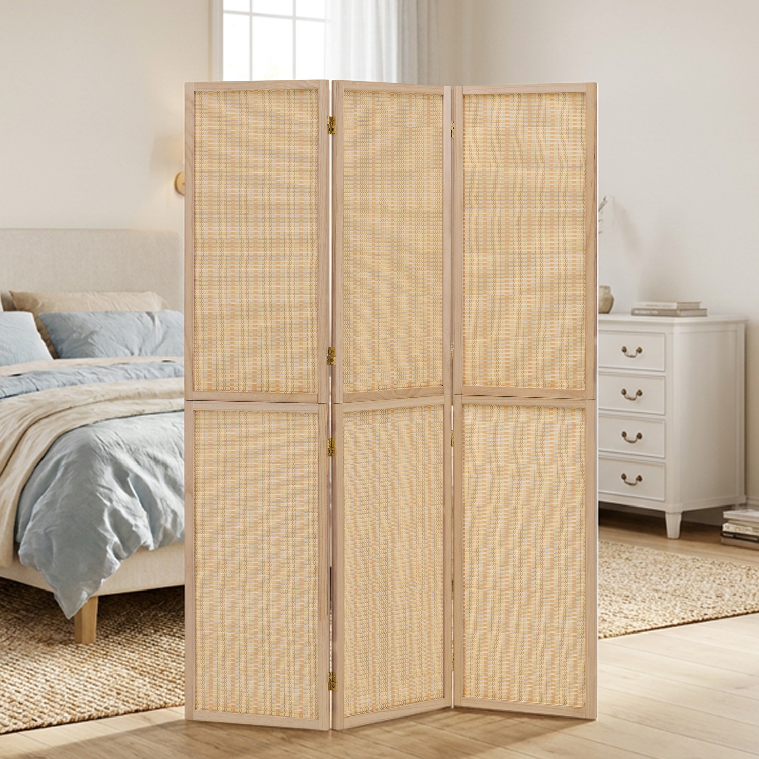 Paravent Natural Bamboo Slats | 3-panel | Wood | Room Divider Partition Privacy Screen