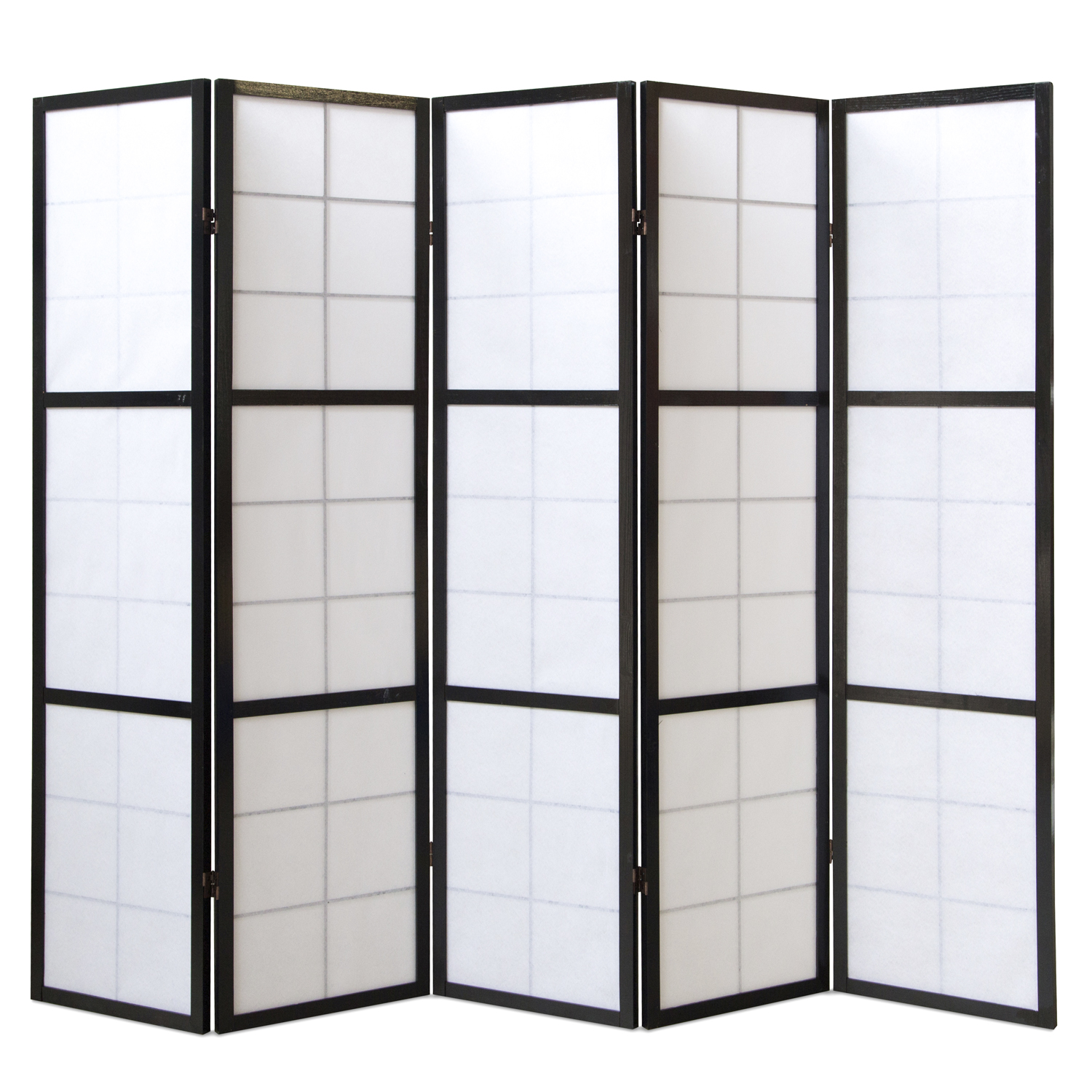 Black Shoji 5-Panel Screen – Wooden room divider with white rice paper