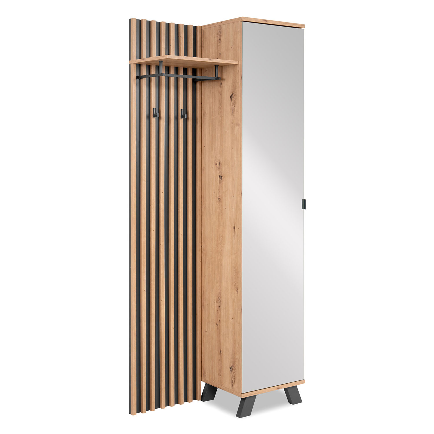 Industrial Look Wardrobe Hallway with Mirror Furniture Hall Unit Hallway Wardrobe Oak Wood 3D Wall Panel Entryway Coat Rack