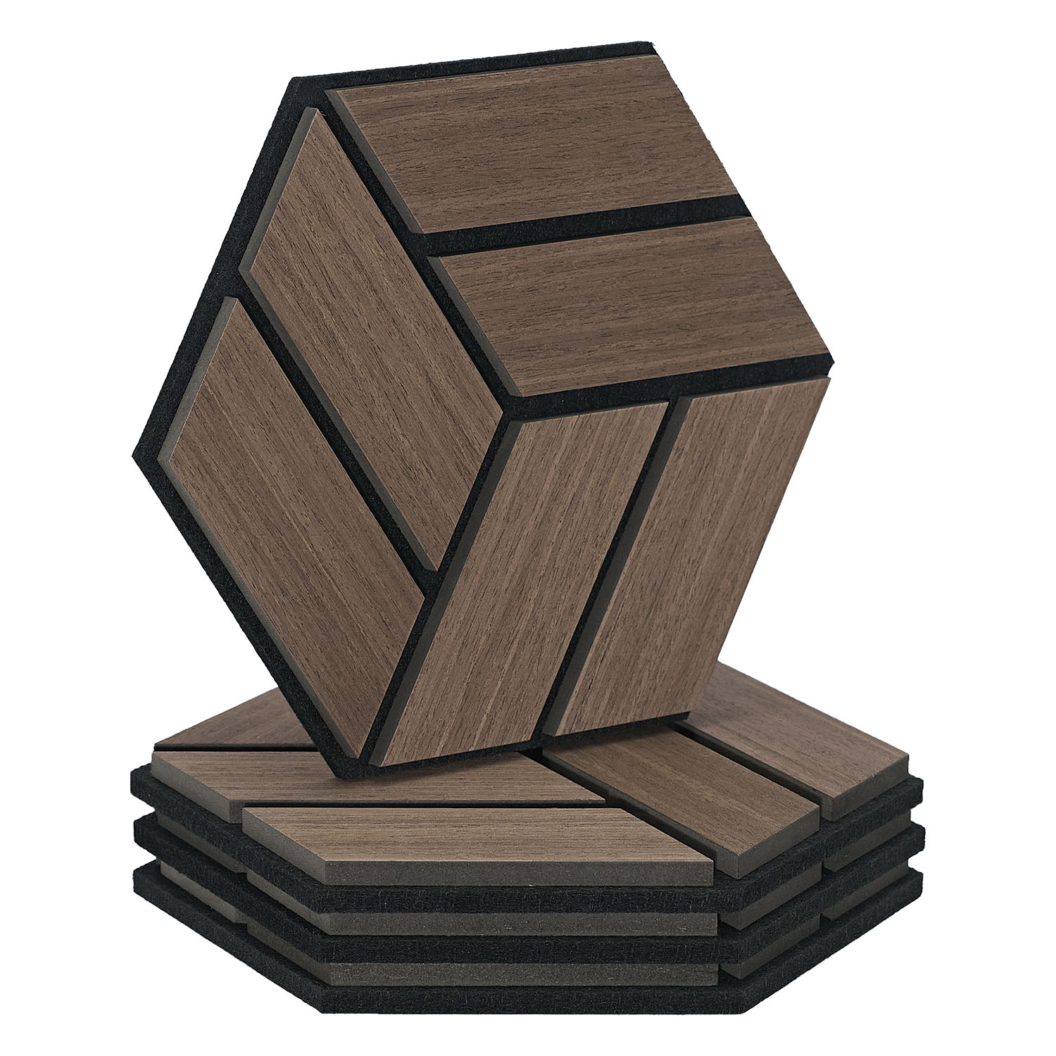 Acoustic Panels Wall Panels Hexagon Honeycomb 30 x 26 cm Brown Walnut | Wood | 4-piece Set | 3D