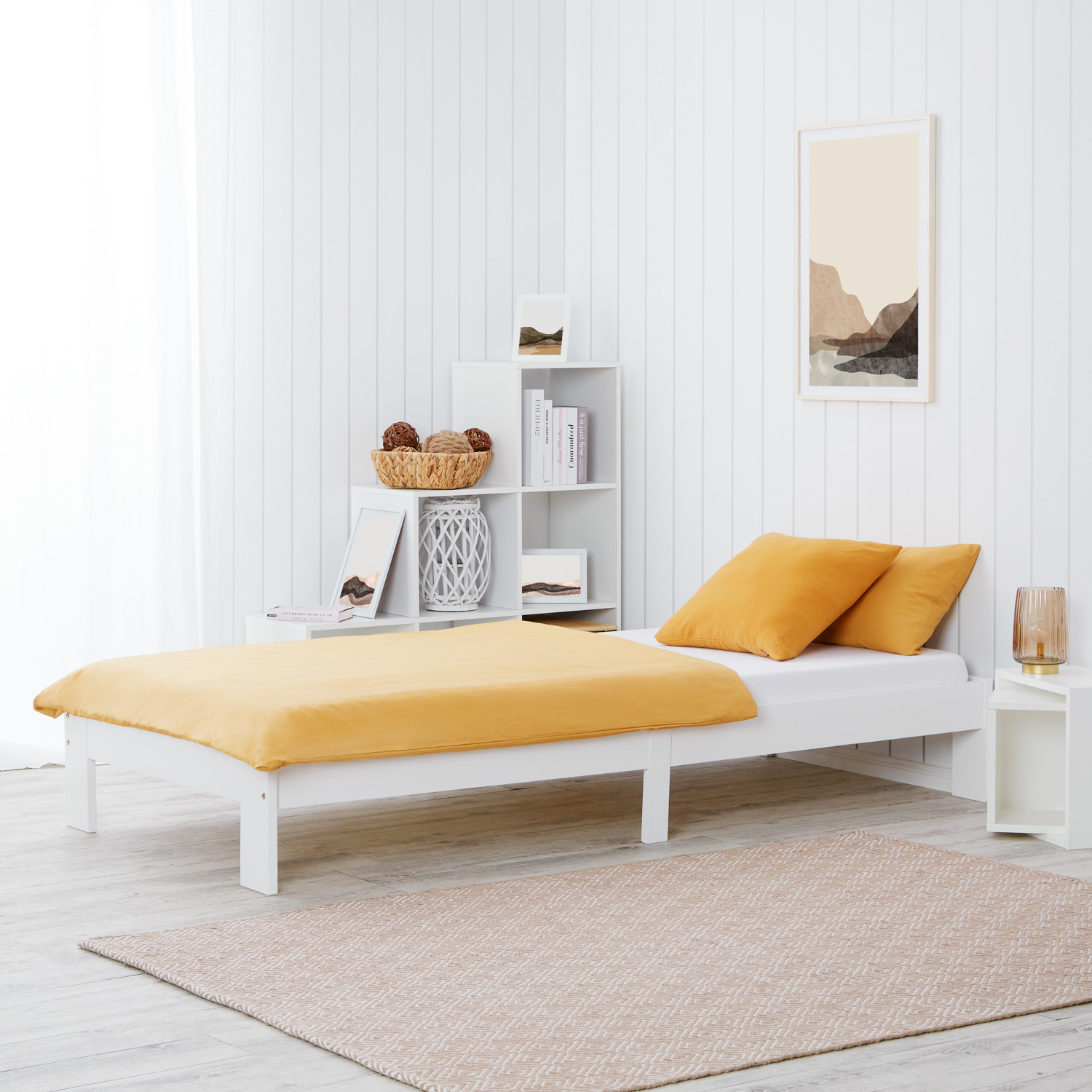 Einzelbett 90x200 cm mit Lattenrost Holzbett Weiß Futonbett Kiefer Bett Bettgestell Holz Massiv