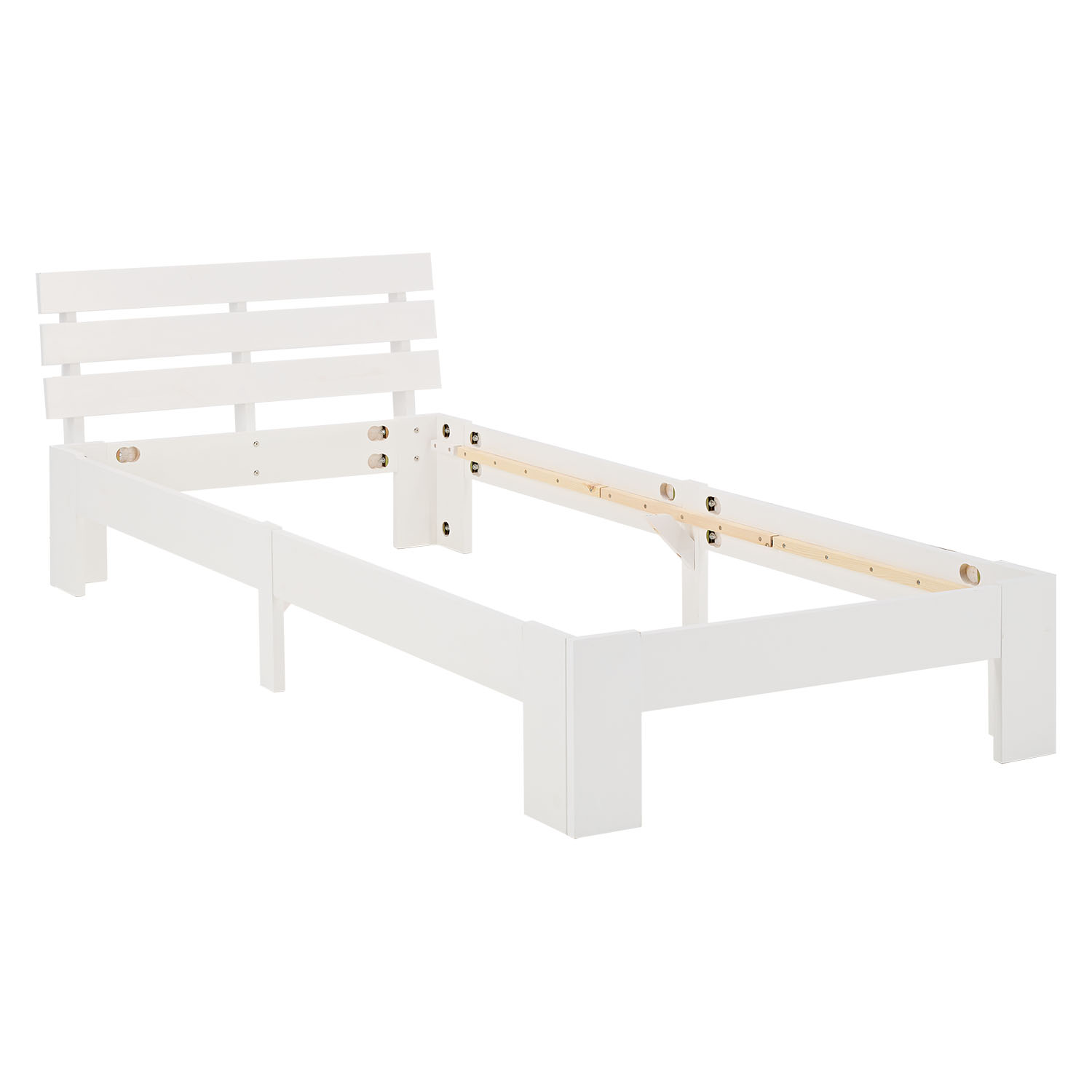 Wood Bed 90x200 cm White | Single Bed | with Slatted Frame | Solid | Kids Youth Guest Bedroom