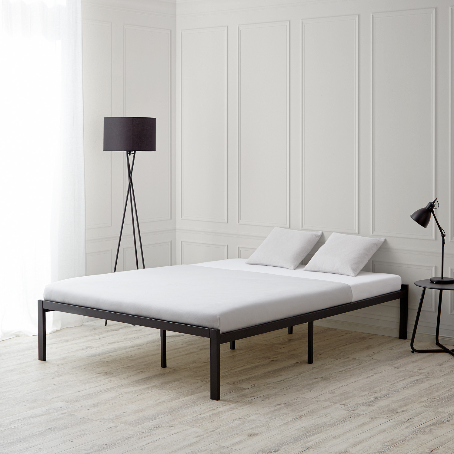 Solid Metal Bed 90 140 x 200 cm Slatts Mattress Single Bed Double Bed Black Futon Bed Platform Bed Frame Guest Bed 