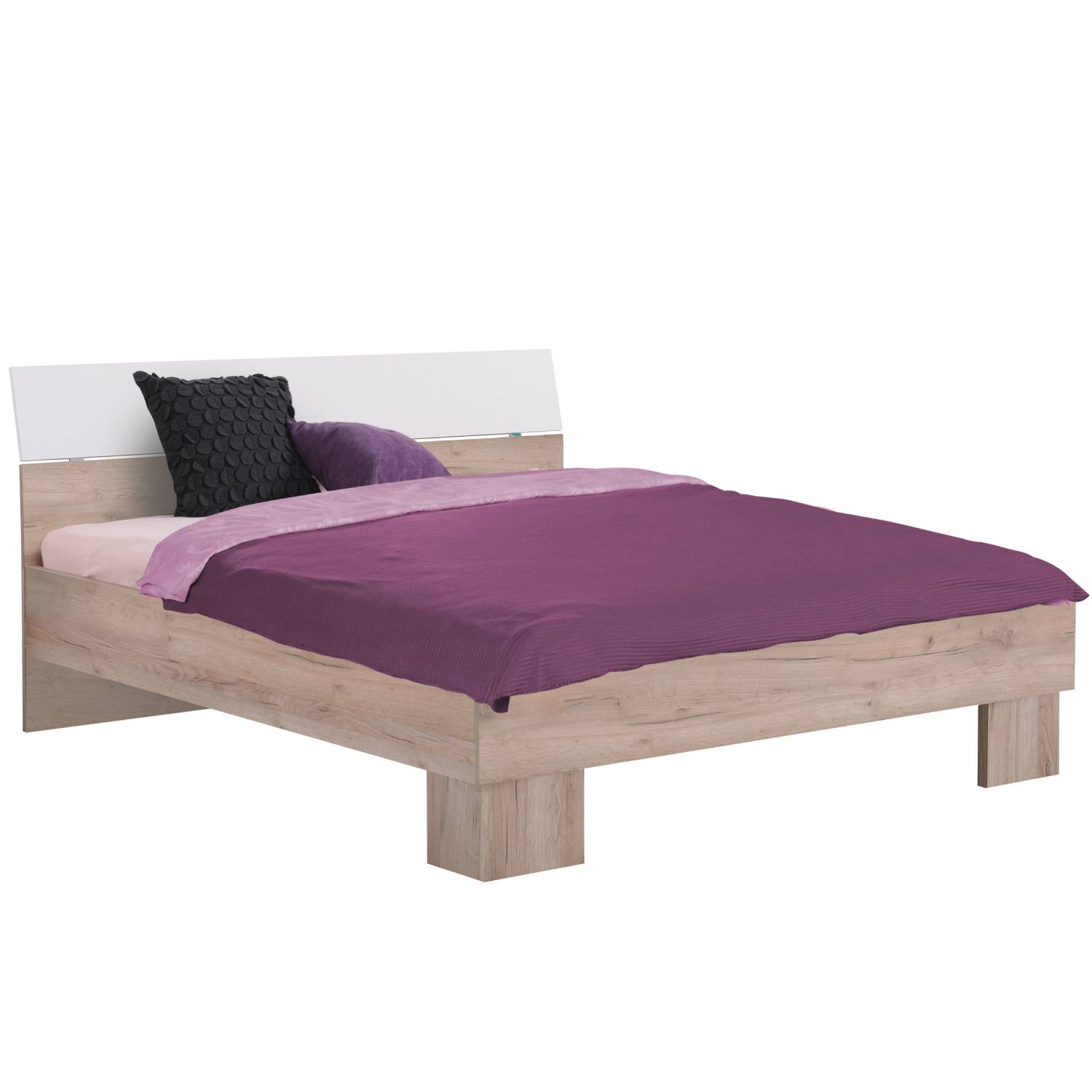 Wooden Double Queen Size Bed 160x200 cm Slatted Frame Bedroom Furniture Oak Grey White
