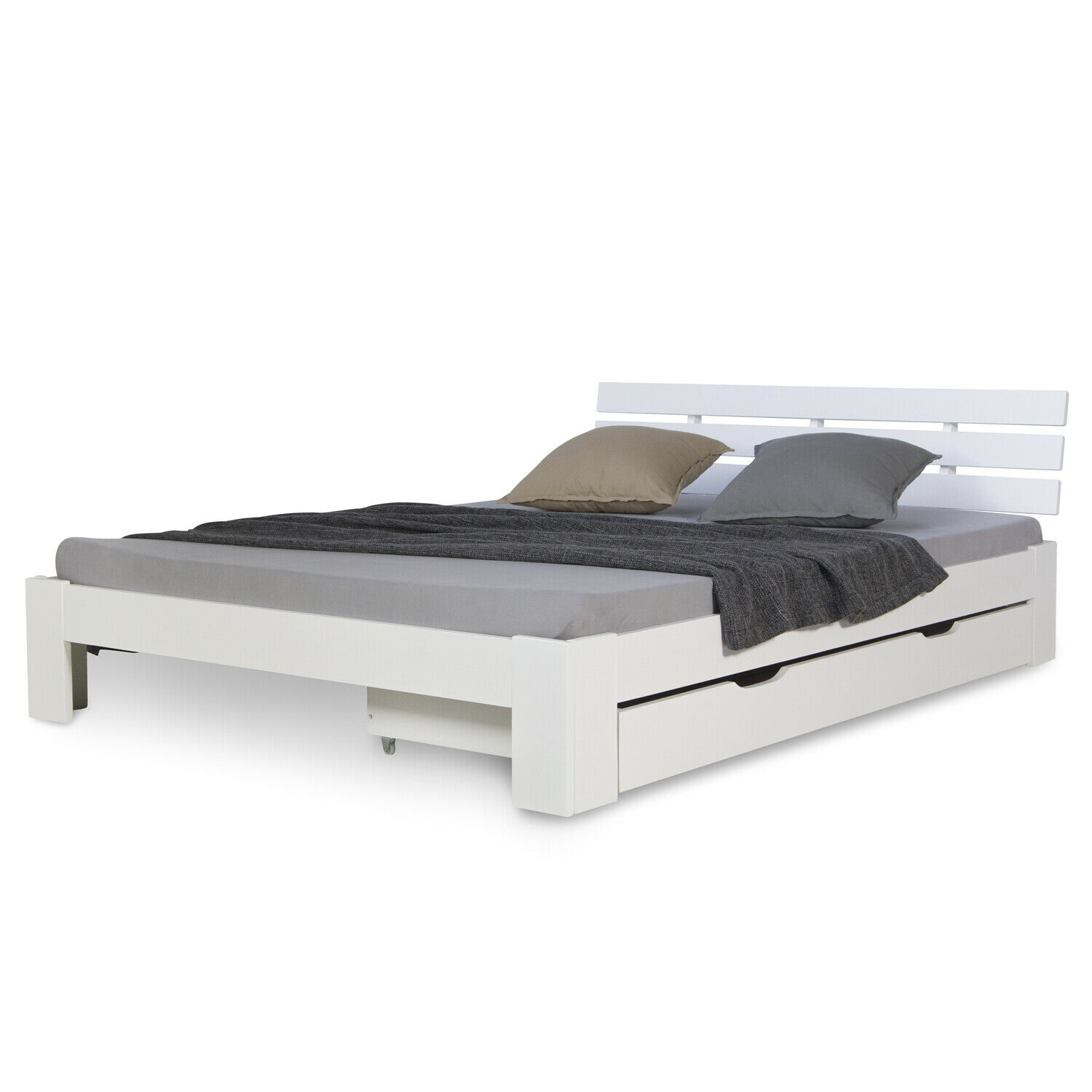 Wooden Bed Drawer Pull-Out Bed Box Storage with Castors White