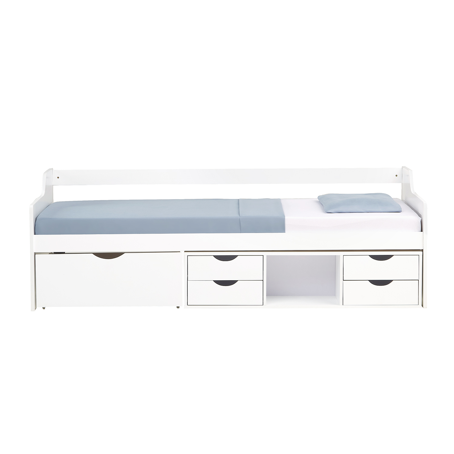 Wooden Bed 90x200 cm White | with Storage | Bunk Bed with Under-Bed Storage | with Slatted Base | Children's, Teen, or Guest Bedroom