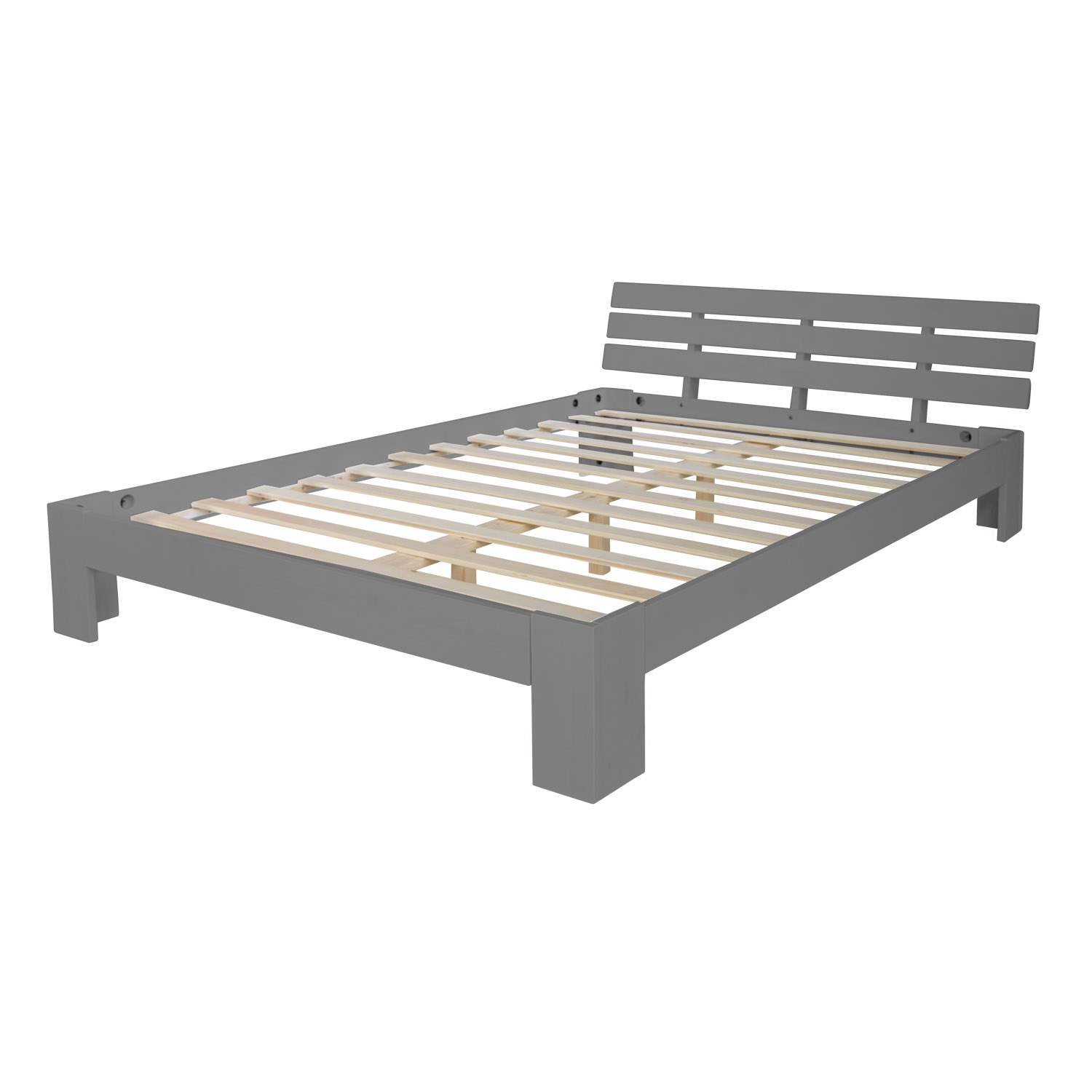 Double Bed with Mattress and Slatted Frame 140x200 Bed Grey Solid Pine Bedstead Wooden Bed Futon Bed
