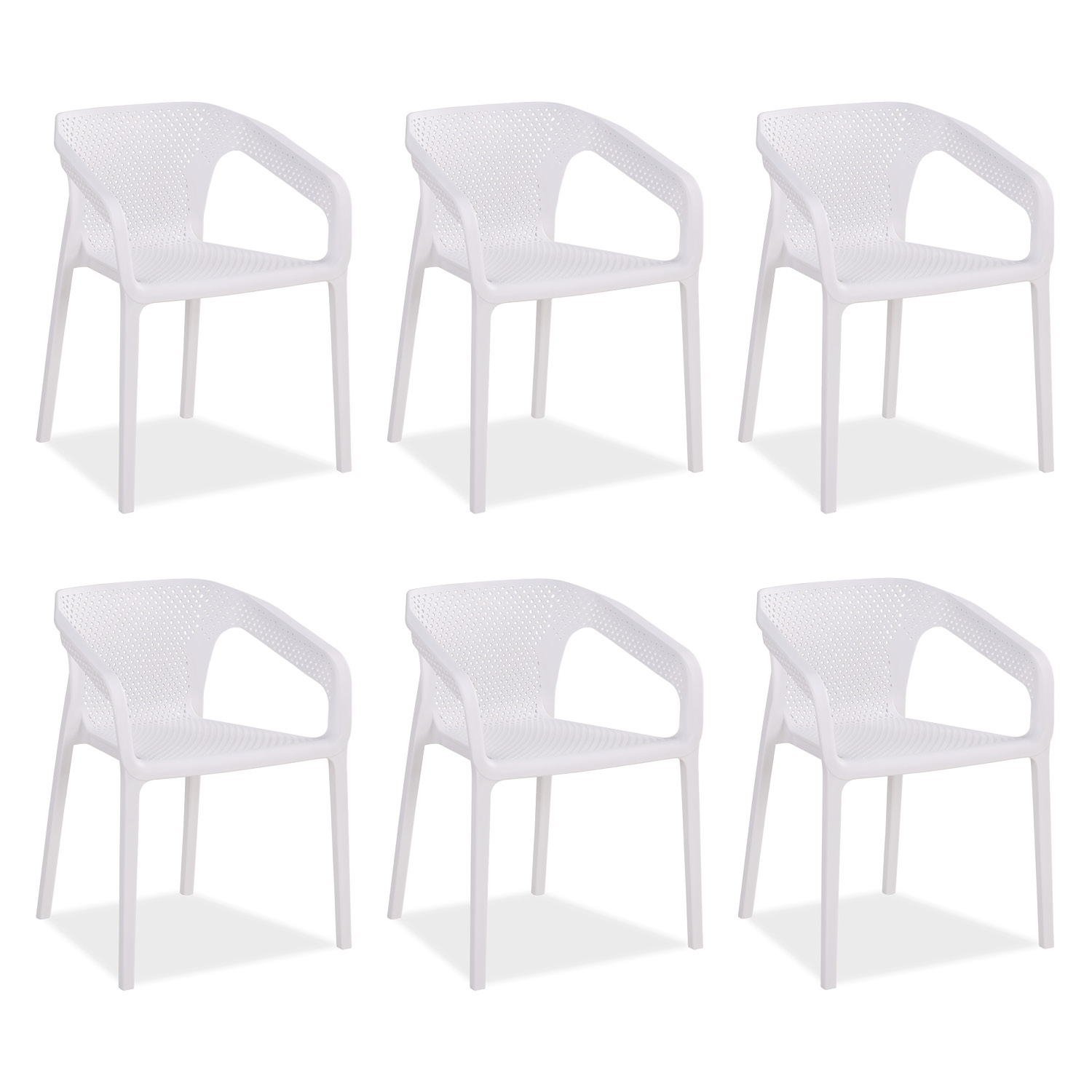 Set of 6 Garden chair with armrests Camping chairs White Outdoor chairs Plastic Egg chair Lounger chairs Stacking chairs