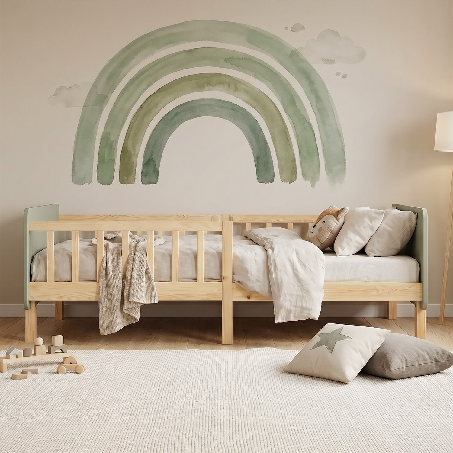 Single bed 90x200 cm White Green Red Wooden Bed frame Toddler bed with safety rail Kids bed Childrens bed Mattress Slatted frame