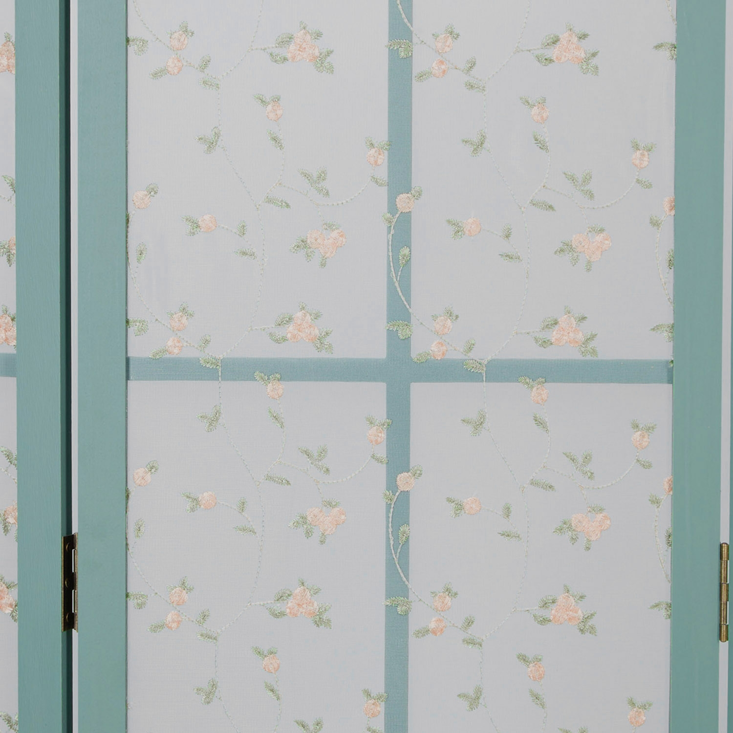 Paravent Turquoise Country House Style | Fabric Cover Floral Pattern | 3-panel | Wood | Room Divider Partition Privacy Screen