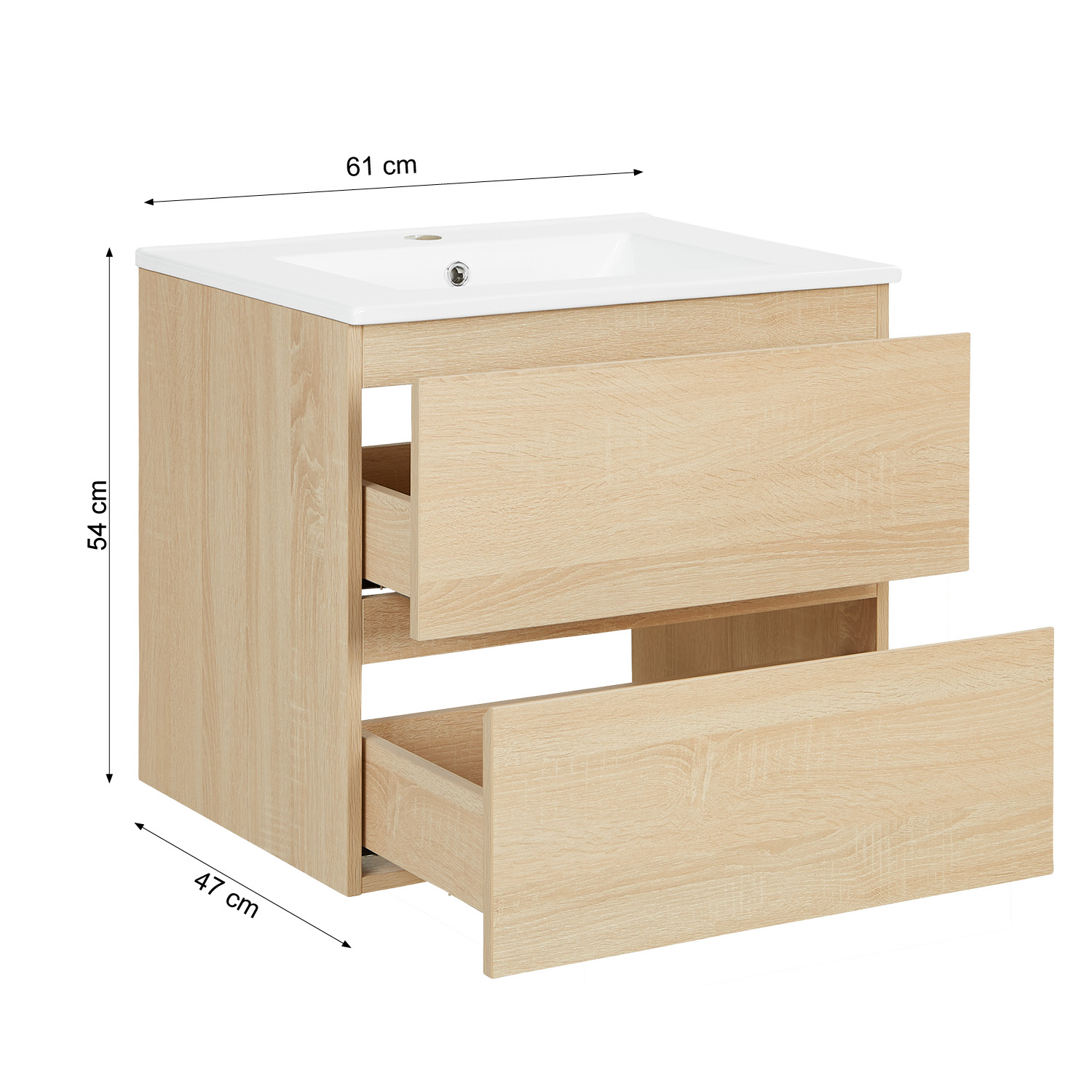 Bathroom cabinet 60 cm Natural Wood Oak Storage Vanity unit Bathroom furniture Sink unit Washroom wall cabinet 