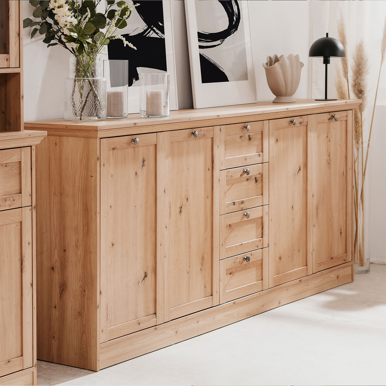 Sideboard Country Style Chest of Drawers Living Room Cupboard Cabinet Wood Oak Storage Highboard