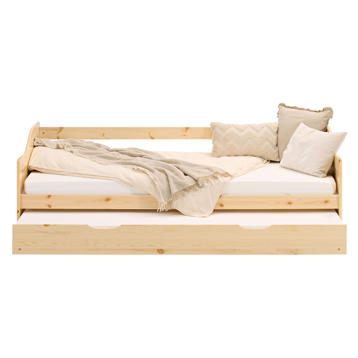 Wood Bed 90x200 cm Natural | Extendable | Cabin Bed | with Mattress | Kids Youth Guest Bedroom