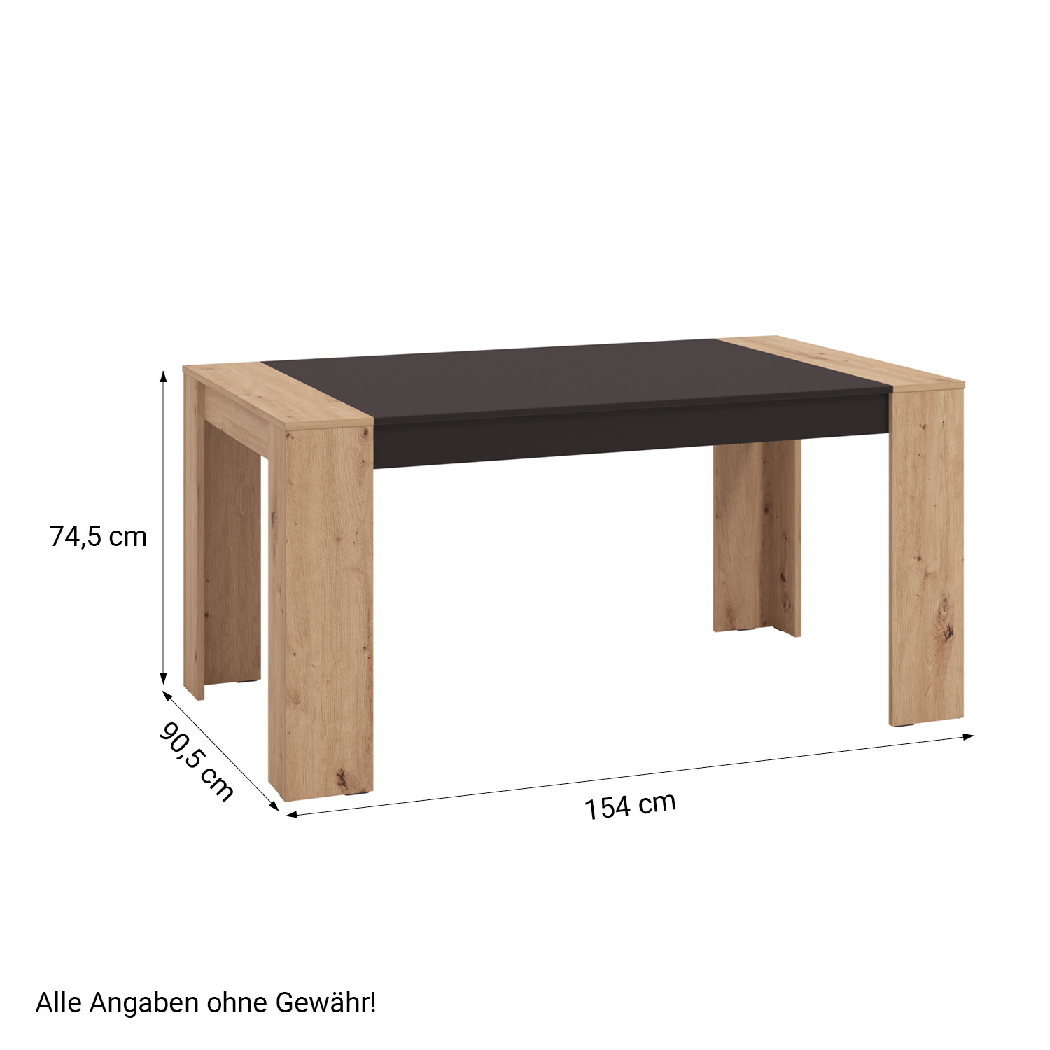 Modern Dining Table 154x90 cm Kitchen Table Wooden Table Oak Black 6 Seater