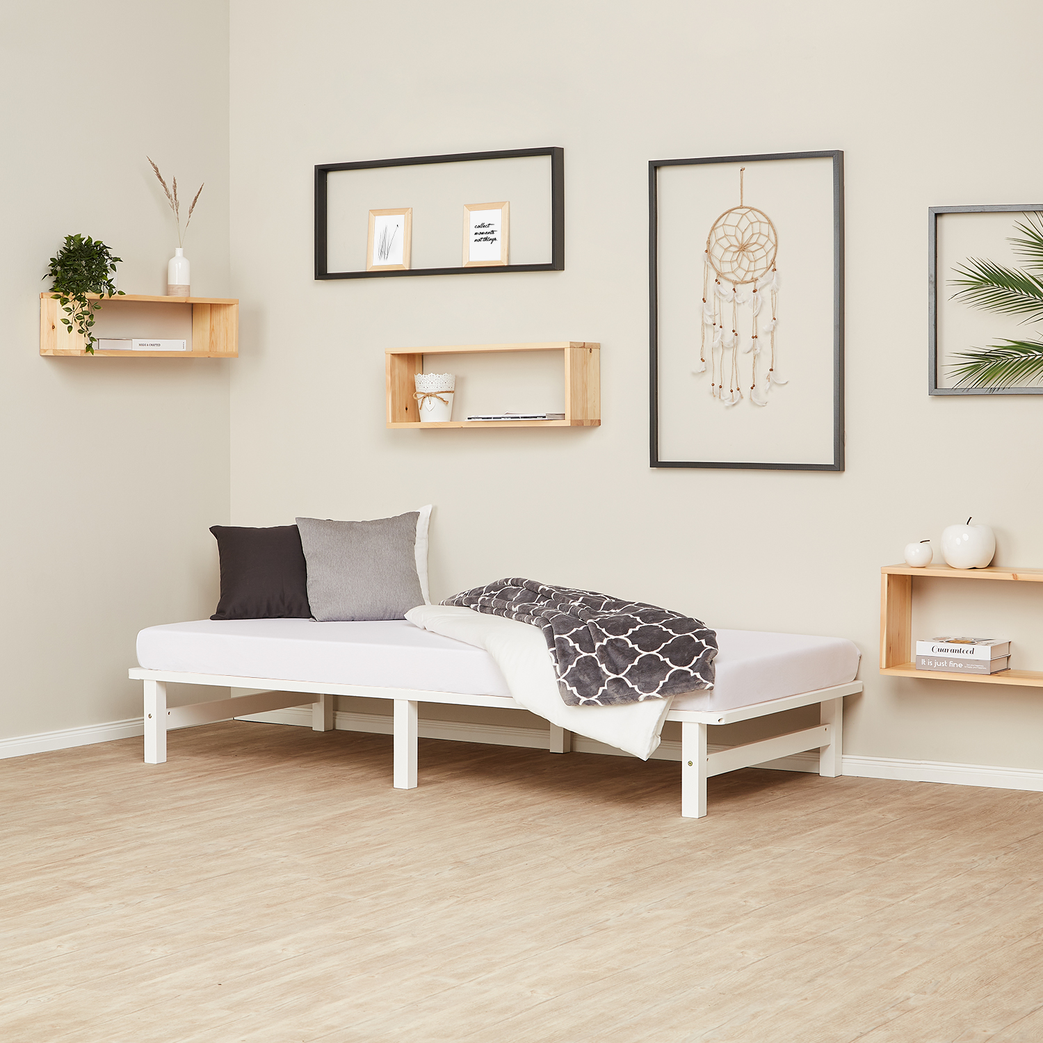 Pallet Bed 90x200 cm White | Single Bed | with Slatted Frame | Wood | Kids Youth Guest Bedroom