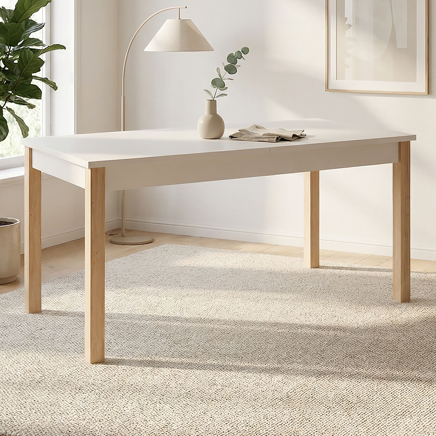 Modern Dining Table Kitchen Table Wooden Table 160x80 cm Beige Grey 8 Seater Extendable