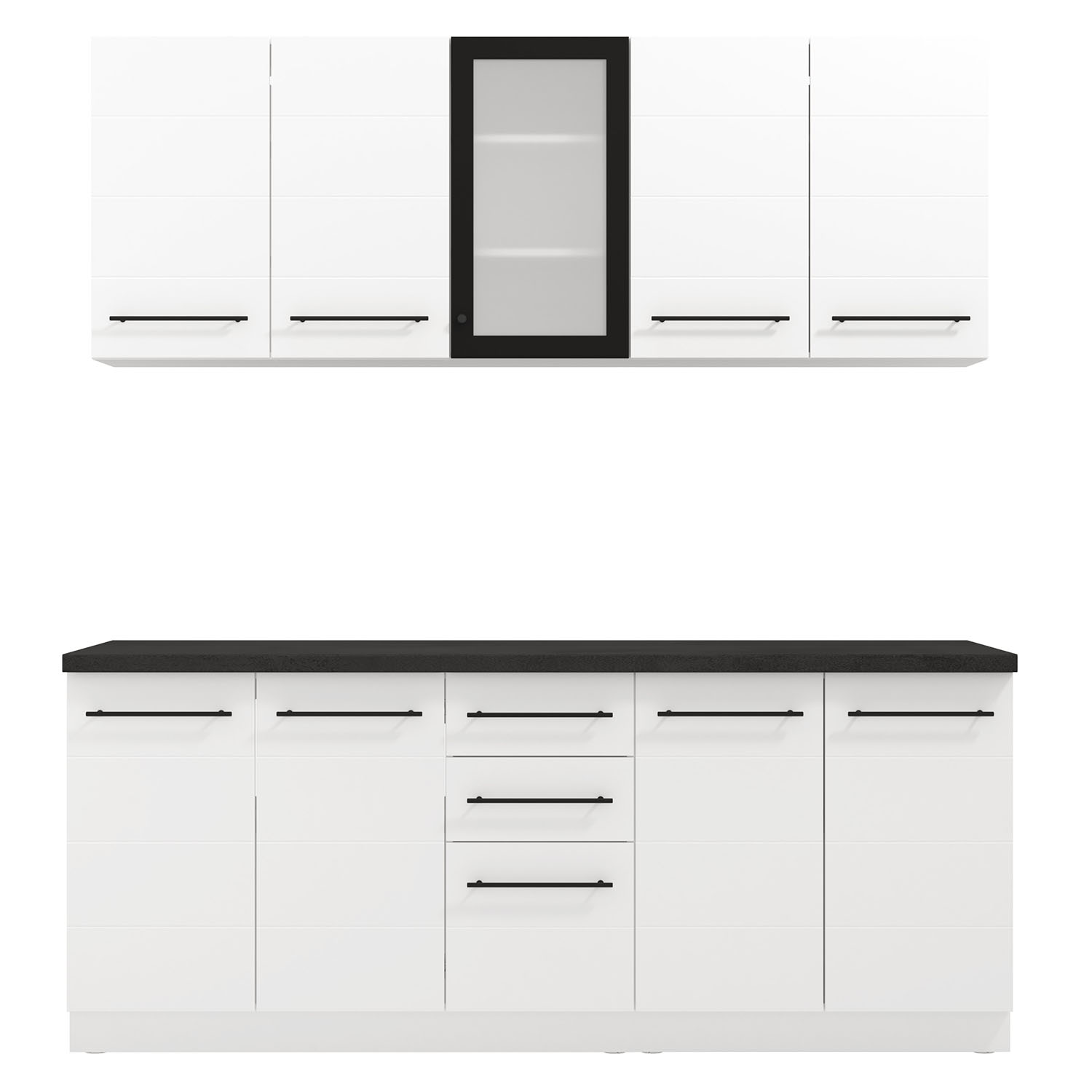 200 cm White Kitchen Unit – Modern Kitchen Unit Without Appliances, Featuring Storage Space