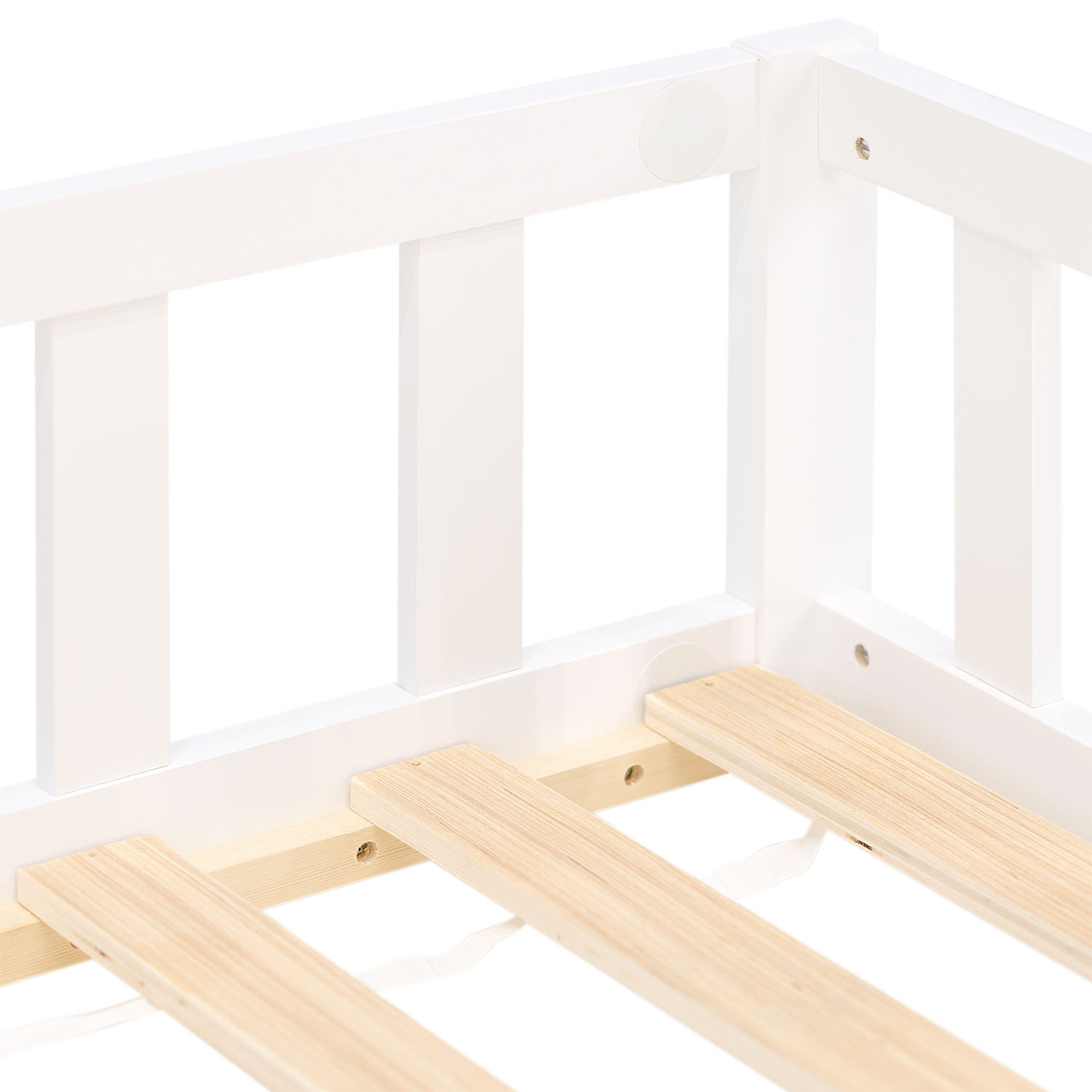 Montessori Crib 90x200 cm White with Safety Rail & Slatted Base – Solid Wood Crib