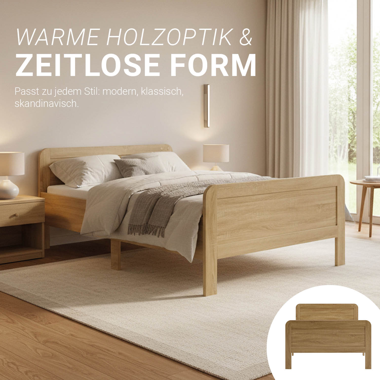 Comfort Bed 140x200 cm Natural | Senior Bed Height Adjustable | Double Bed | Wood | without Slatted Frame