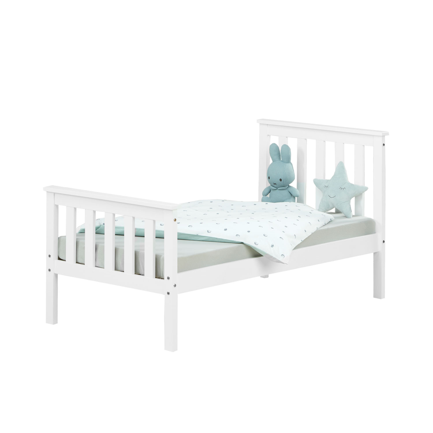 Children's Bed 70x140 cm White | Single Bed | with Slatted Frame | Wood