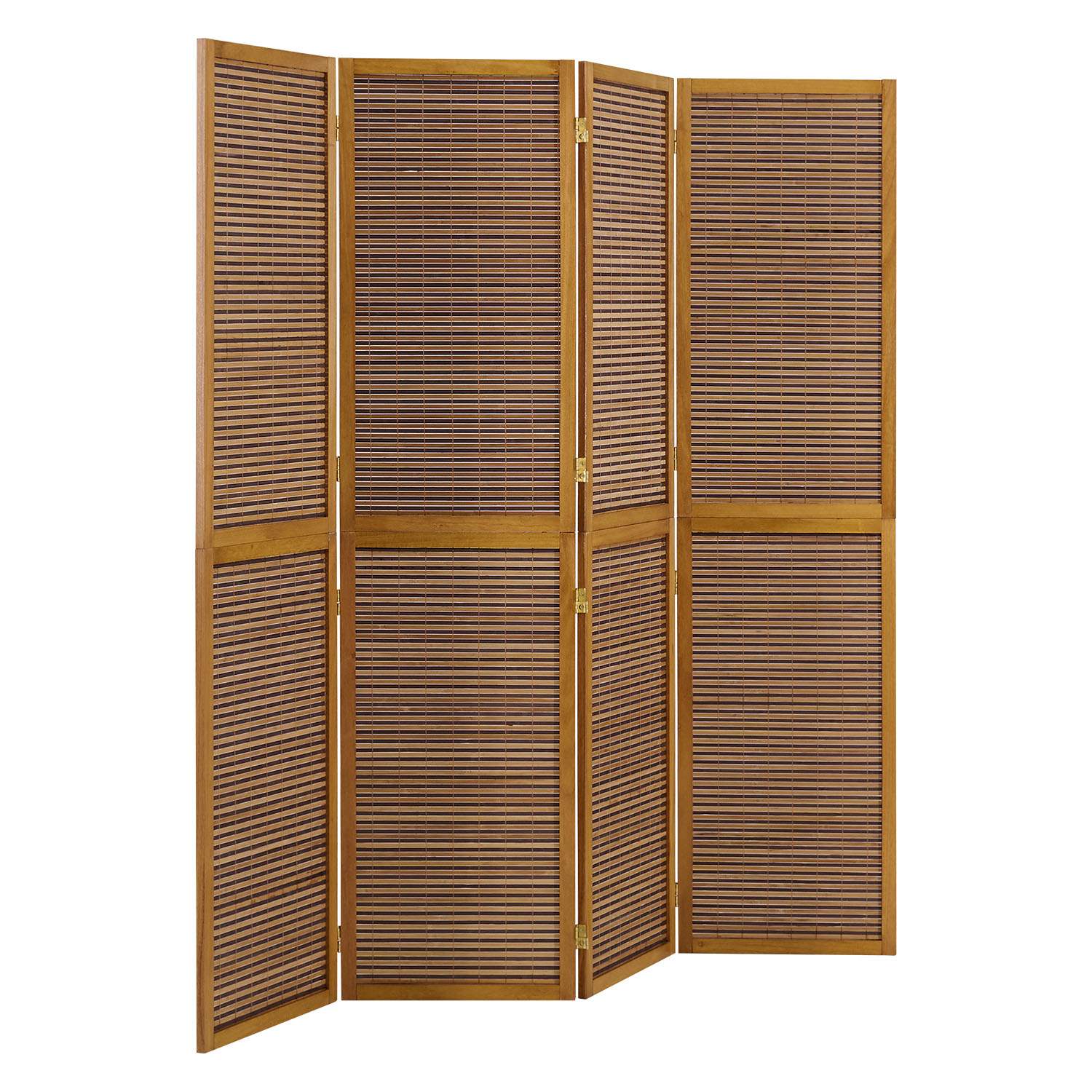 Paravent Brown Wooden Slats | 4-panel | Wood | Room Divider Partition Privacy Screen