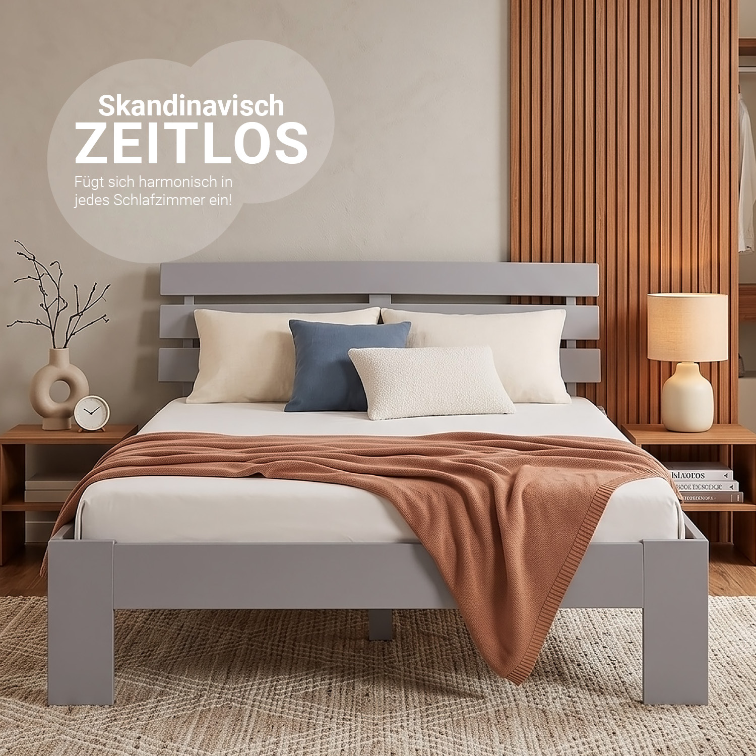 Solid Pine Wood Bed, 120x200 cm – Futon Bed with Mattress & Slatted Base
