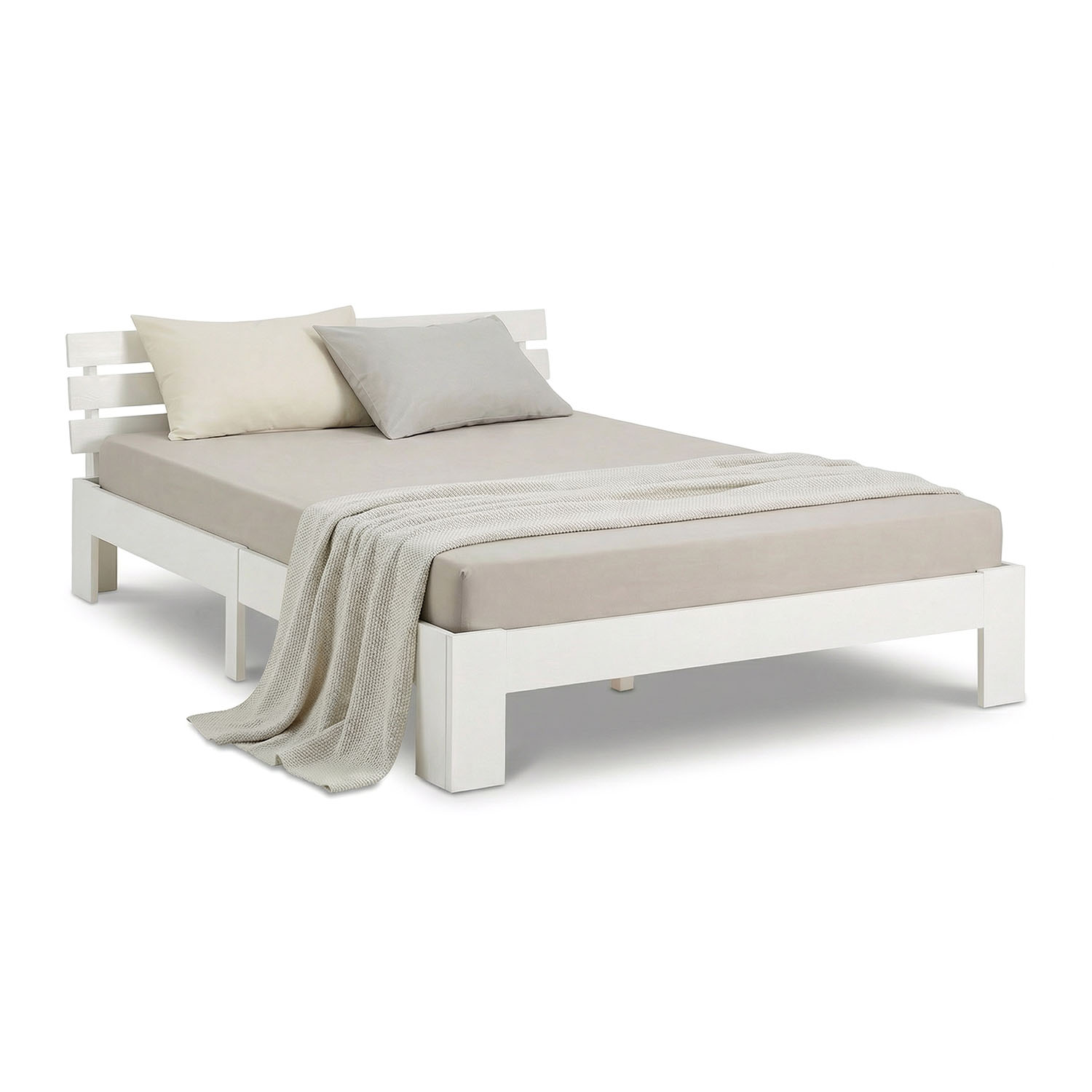 Wood Bed 120x200 cm White | Double Bed | with Slatted Frame | Solid | Kids Youth Guest Bedroom